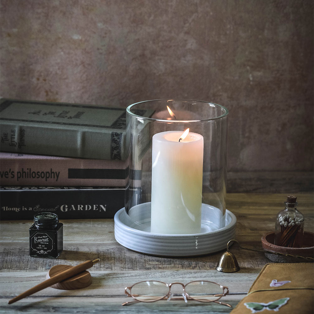 Handmade Stoneware Hurricane Candle Holder - Elegant Home Decor for Dining Table, Wedding Centerpiece & Cozy Living Room Ambiance