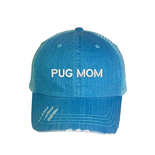 Pug Mom Distressed Trucker Hat - Embroidered Baseball Cap for Women | Vintage Style Adjustable Dad Hat | Perfect for Dog Lovers, Outdoor Activities & Casual Wear