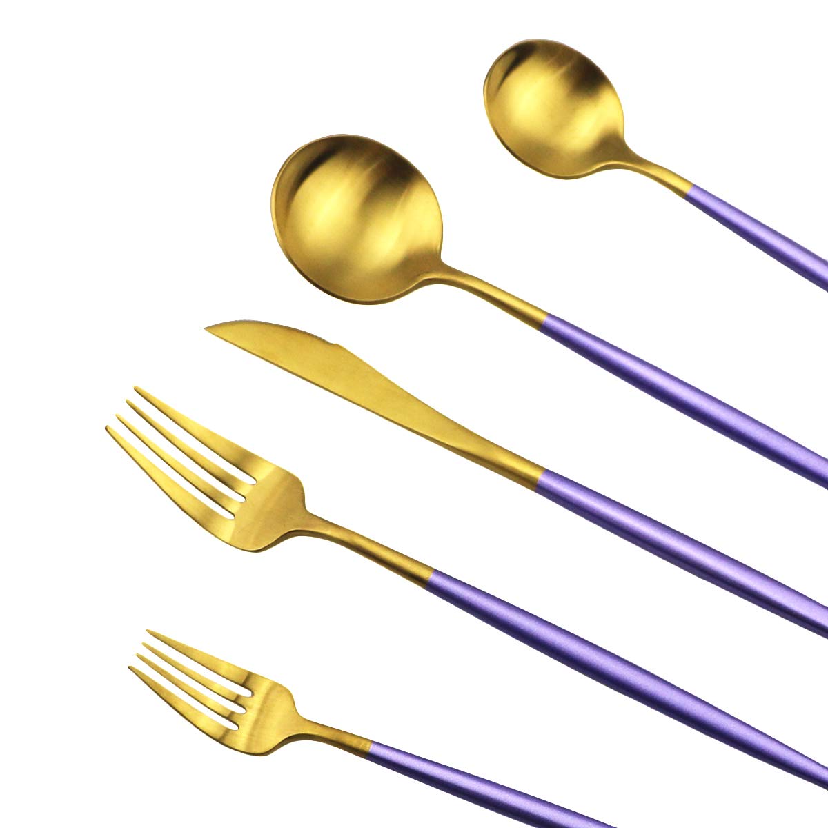 Premium 20-Piece Purple & Gold Flatware Set - 18/10 Stainless Steel Heavy Weight Forged Cutlery (Forks, Spoons, Knives) - Matte Finish Dining Utensils for 4 - Elegant Tableware for Dinner Parties, Weddings & Everyday Use