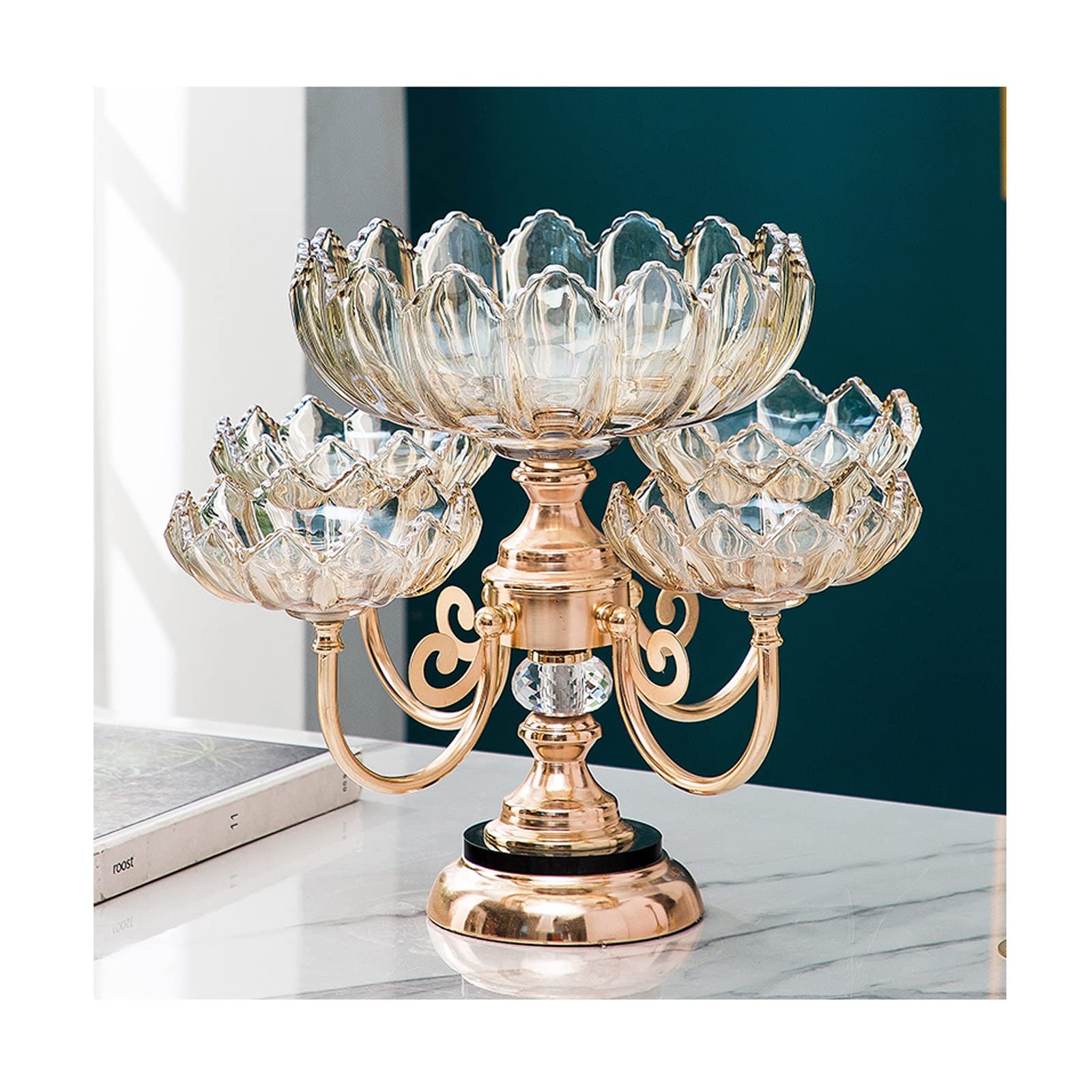 Nordic Crystal Glass Fruit Basket - 5-Tier Rotatable Snack Plate for Coffee Table, Luxury Home Decor, Living Room Centerpiece | Perfect for Parties, Desserts, Candy Display & Fruit Serving