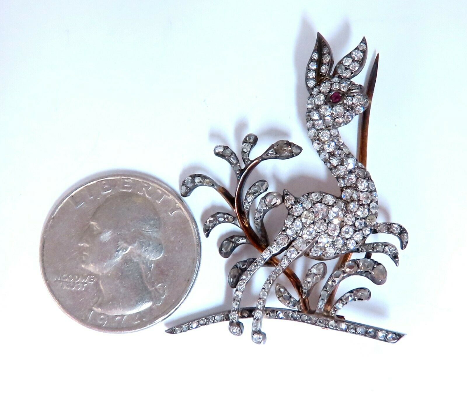 Antique 3 Carat Natural Diamond Deer Brooch Pin in 14K Gold - Perfect for Vintage Jewelry Collectors & Special Occasion Gifts