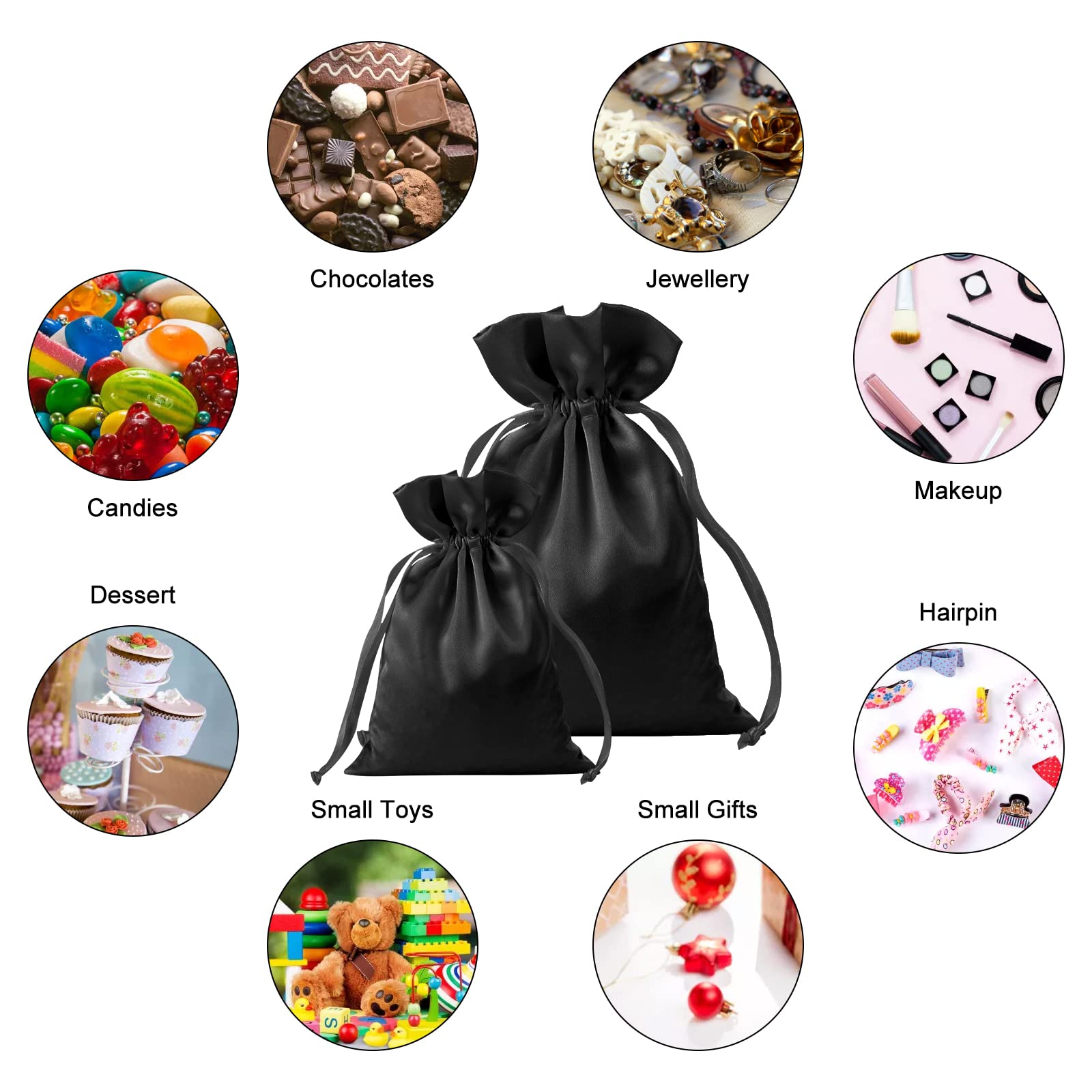 30pcs Black Satin Drawstring Gift Bags 6x9.5 Inch - Elegant Wedding Favor Pouches, Christmas Party Favors, Jewelry Storage Bags for Small Items - Perfect for Bridal Showers, Birthday Gifts & Holiday Events