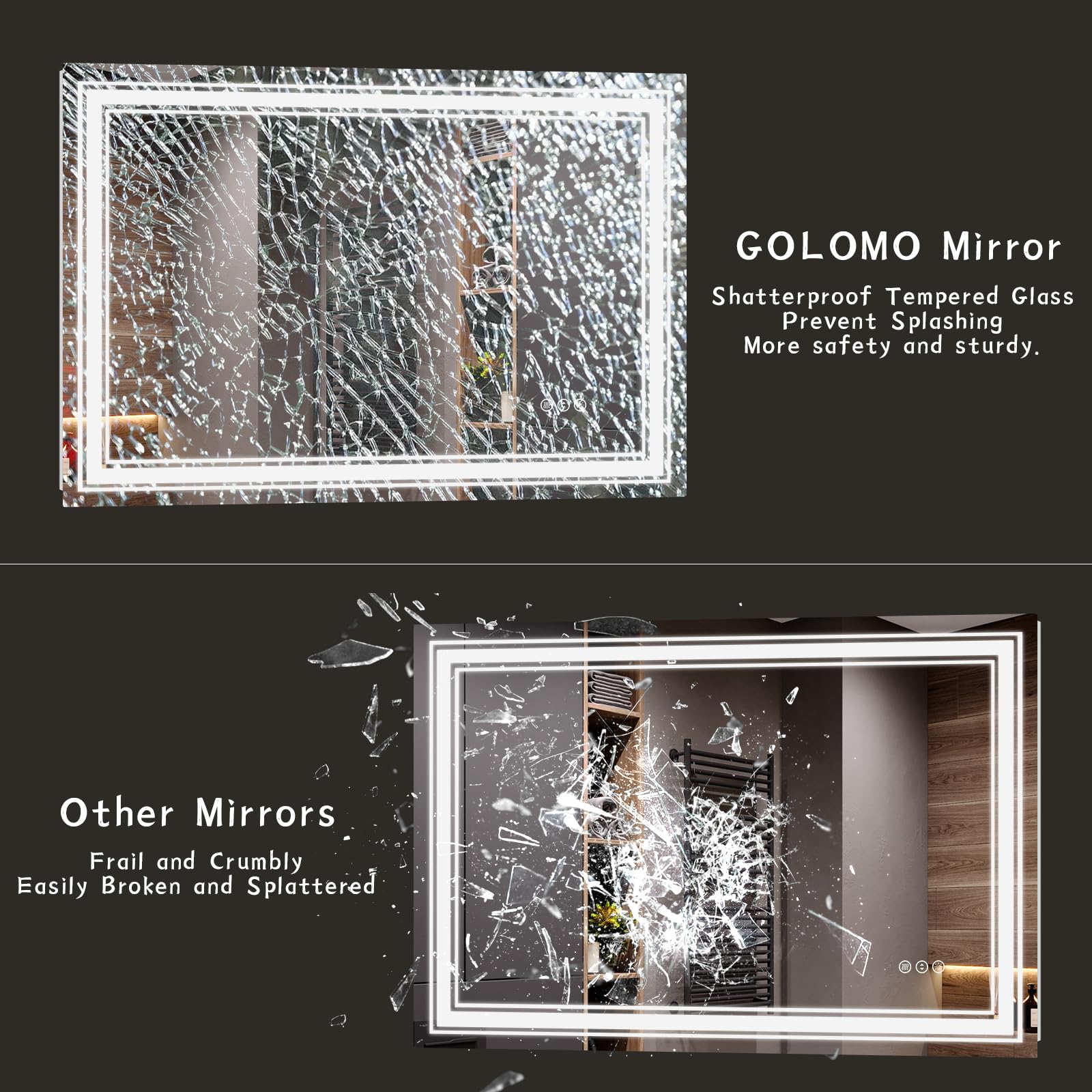 40x24 Inch LED Bathroom Mirror with Dimmable Lights - Anti-Fog, Shatterproof Vanity Mirror with Backlit & Front Lighting for Wall Mount (Horizontal/Vertical) - Perfect for Makeup, Shaving & Home Decor