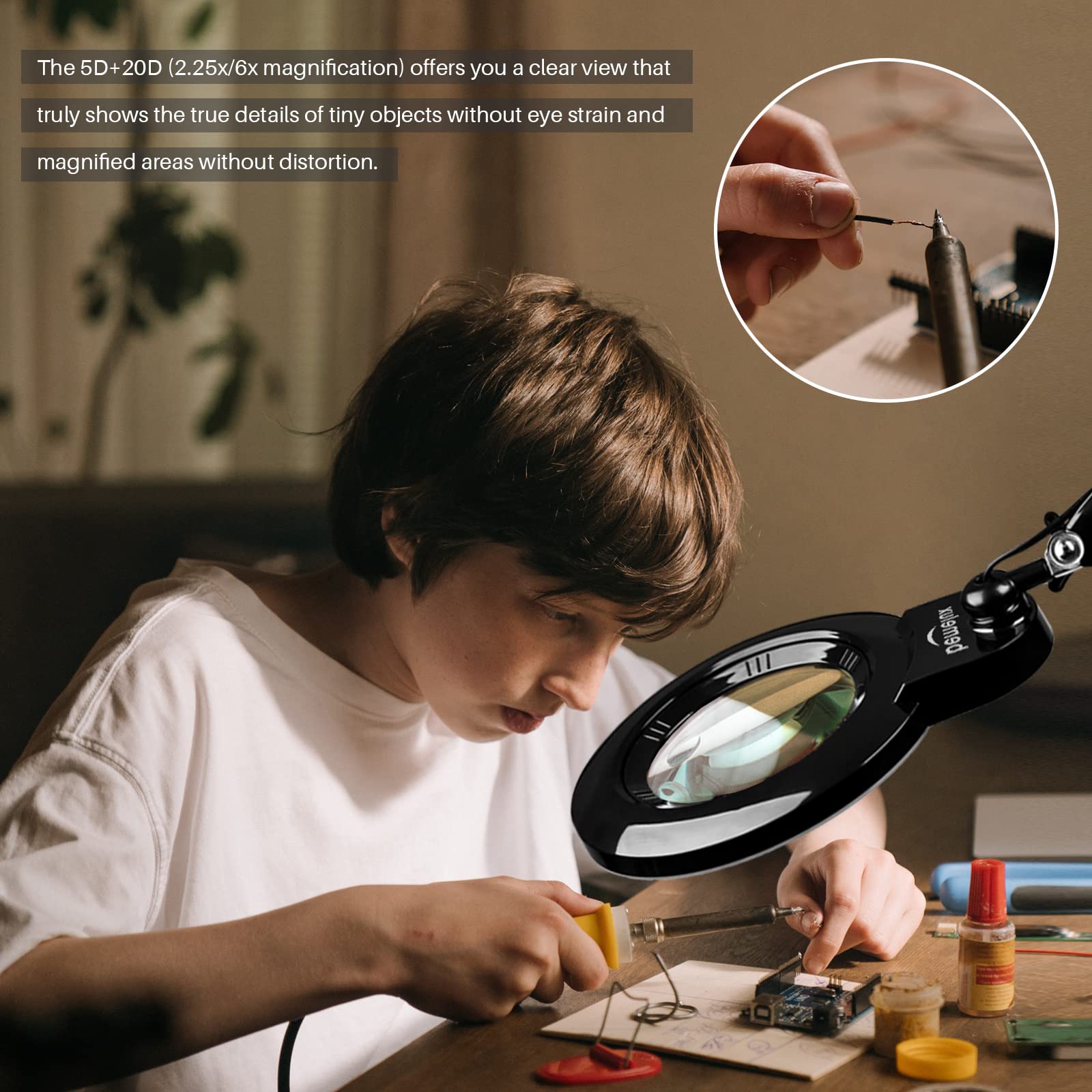 5 Diopter & 20 Diopter Bifocal Magnifying Desk Lamp with Clamp - 6