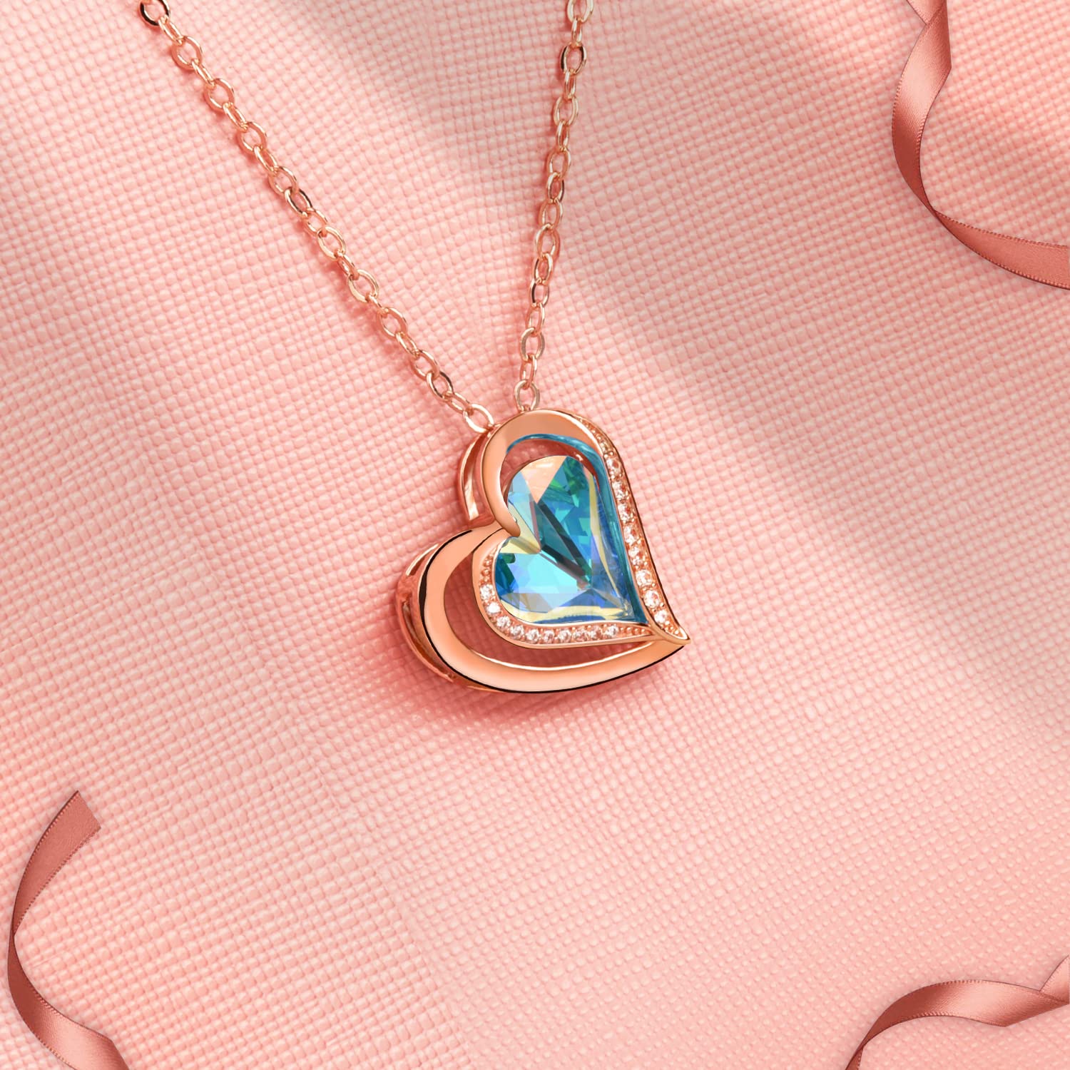 Beutirer Love Heart Necklace for Women - 18K White/Rose Gold Plated Adjustable Pendant Necklace | Romantic Gift for Wife, Mom, Girlfriend | Perfect for Valentine's Day, Birthday & Anniversary | Elegant Jewelry for Date Night & Special Occasions