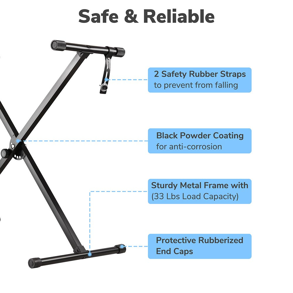 Adjustable X-Style Keyboard Stand for Piano & Synthesizer - Portable & Sturdy Music Stand for Home, Studio & Live Performances