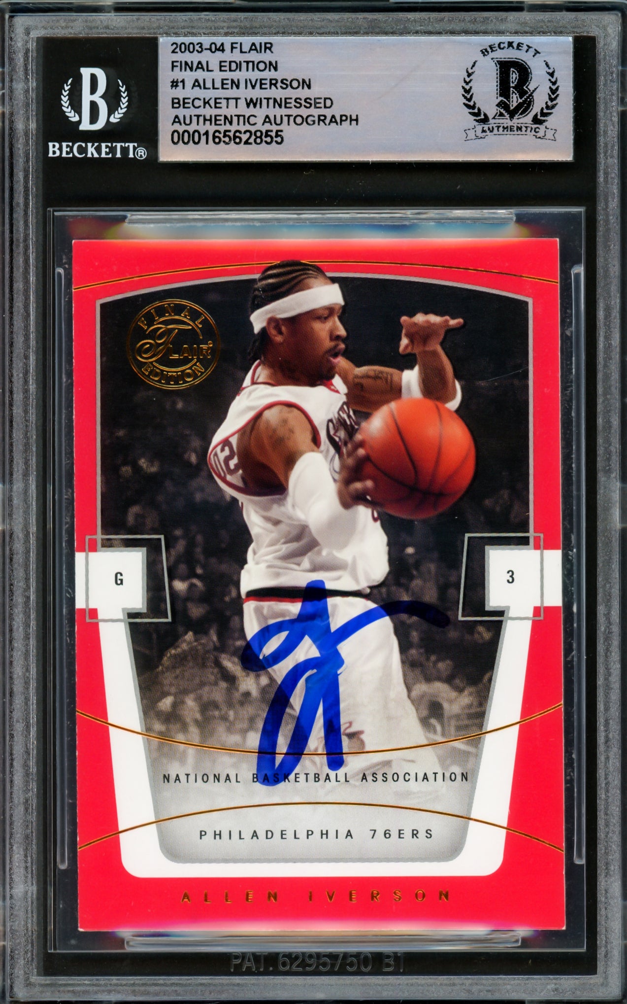 Allen Iverson Autographed 2003-04 Flair Final Edition Basketball Card #1 - Philadelphia 76ers - Beckett BAS Witnessed #16562855 - Perfect for NBA Memorabilia Collectors and Sports Fans Display