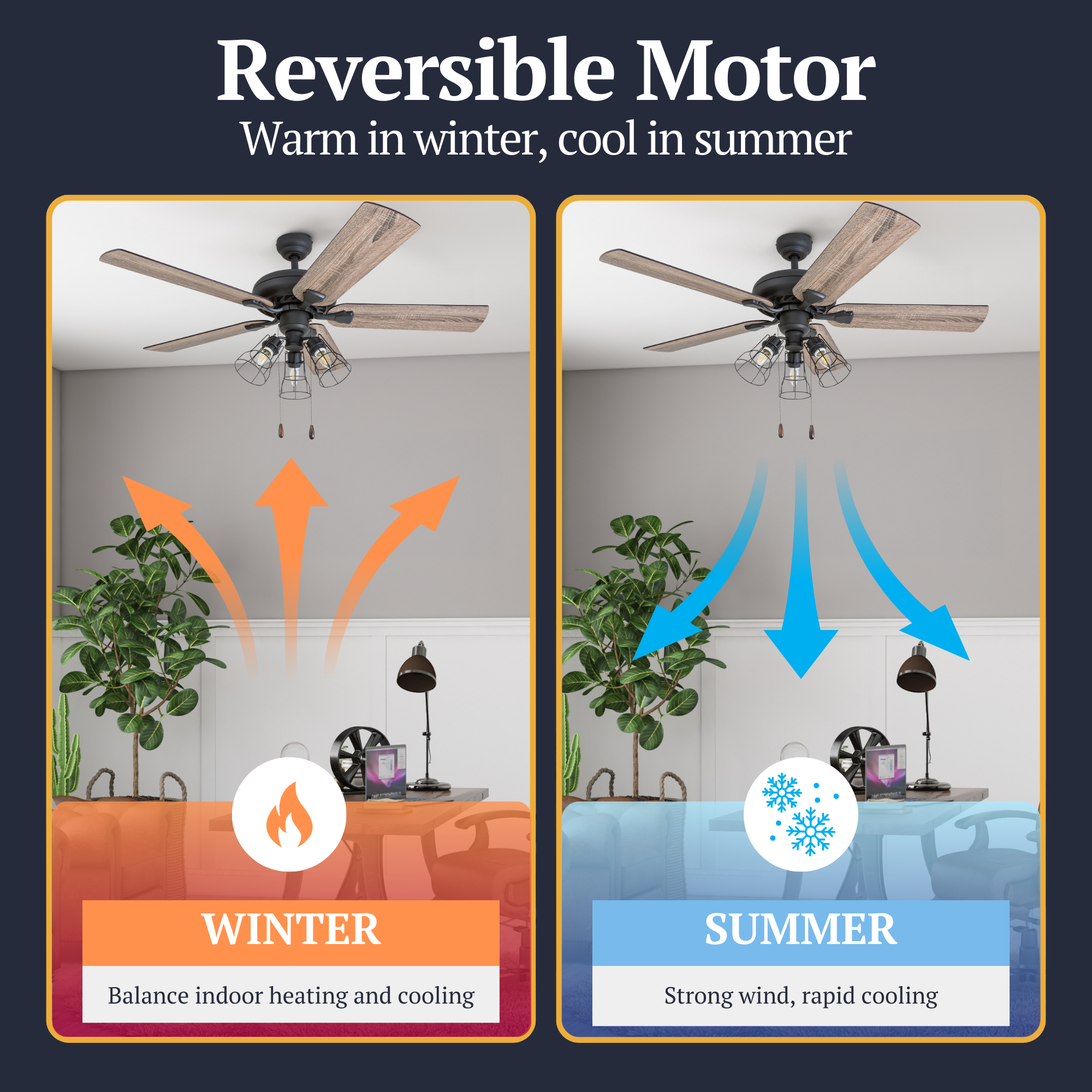 52 Inch Lincoln Woods Bronze Ceiling Fan with Pull Chain - Modern Indoor Ceiling Fan for Living Room, Bedroom, and Office - Energy Efficient & Quiet Operation
