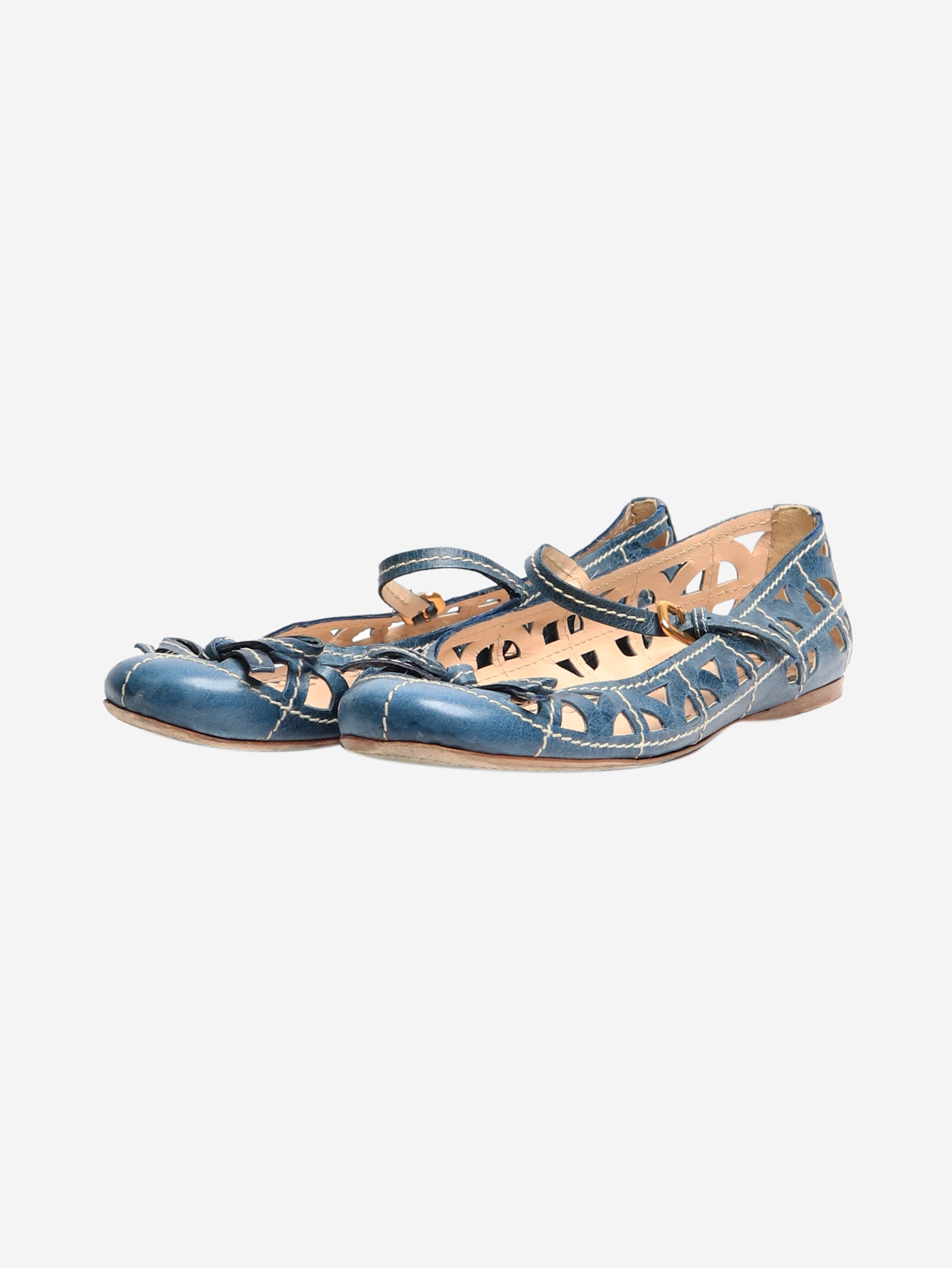 Blue Leather Cutout Mary Jane Flats - Women's Size EU 39 (US 8.5) | Comfortable & Stylish Shoes for Work, Dating & Casual Wear
