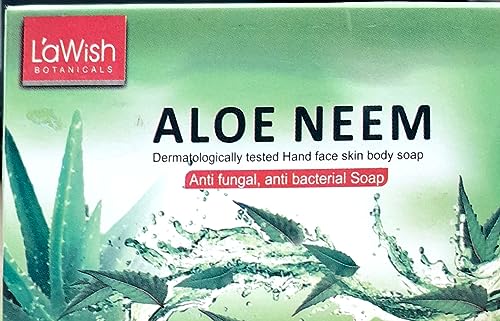 LaWish Aloe Neem Soap - Pack of 4 Bars | Natural Antibacterial & Moisturizing Soap for Acne, Eczema & Dry Skin | Perfect for Daily Face & Body Cleansing
