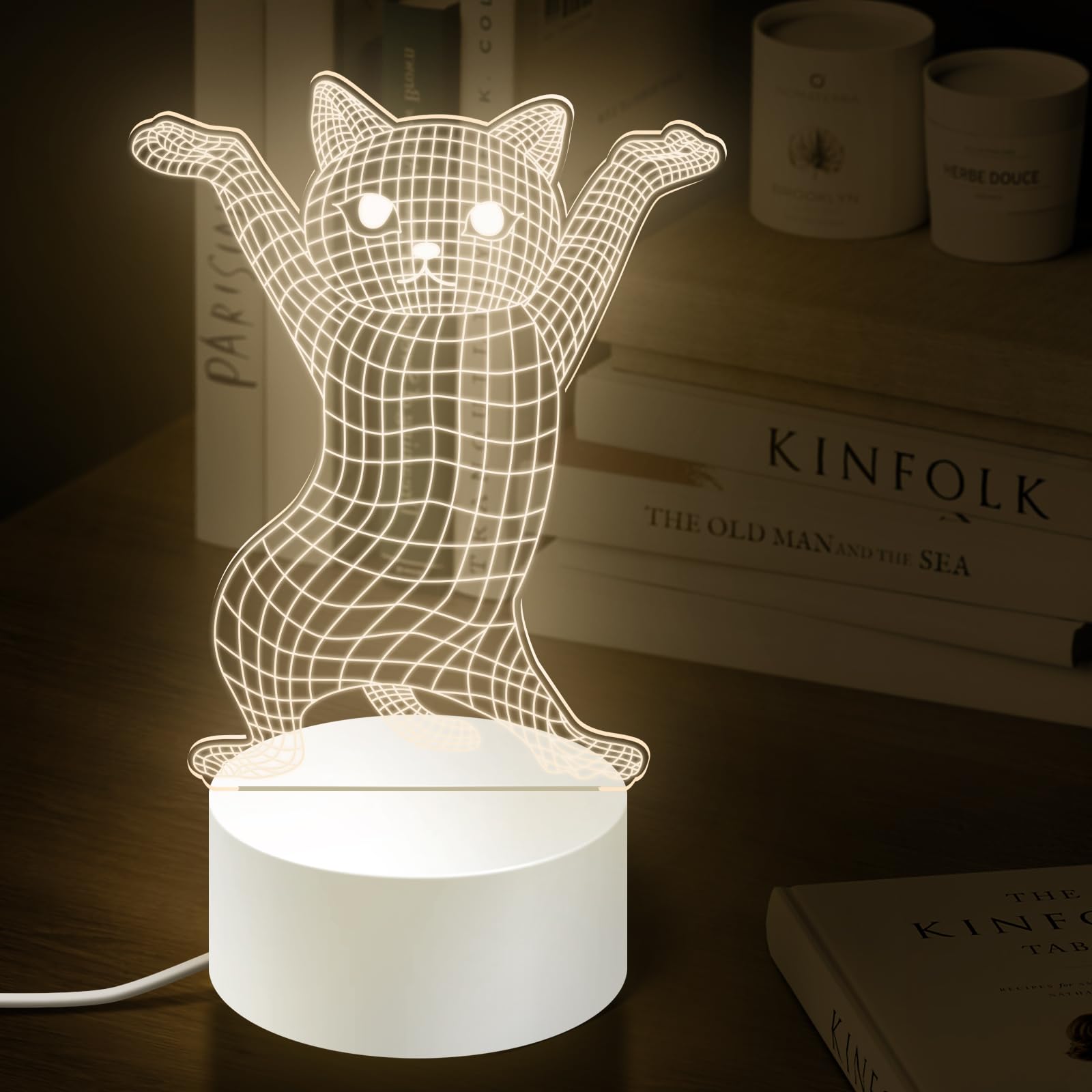 Funny Dancing Cat Night Light - 3D Illusion Dimmable LED Lamp for Cat Lovers | Cute Bedside Decor with Soft White Light | Perfect Gift for Bedroom, Nursery, or Home Office