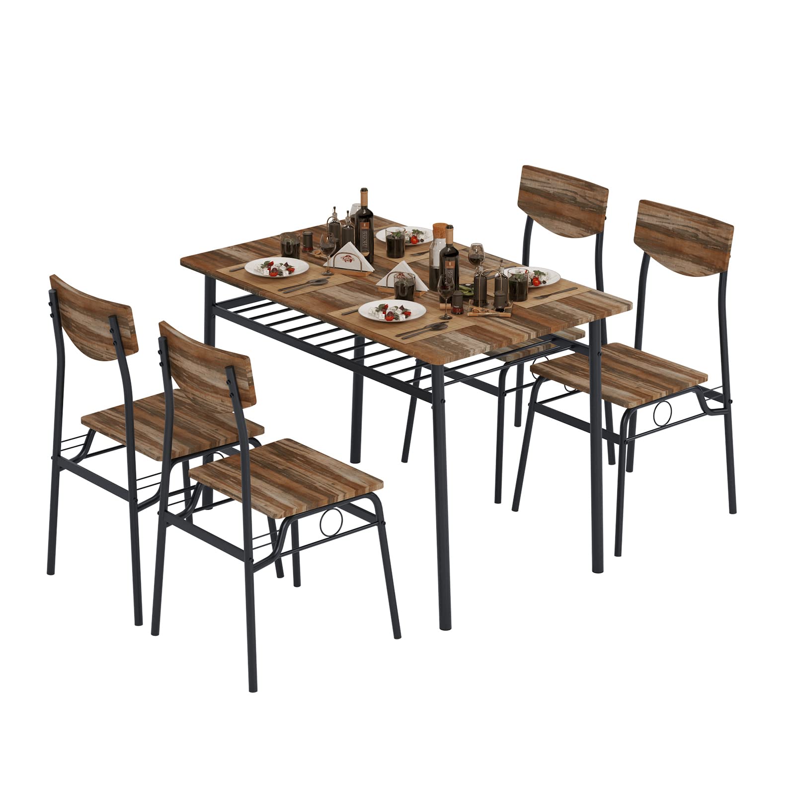 Soges 5-Piece Modern Dining Table Set for 4 - Kitchen Table & 4 Chairs with Storage Rack, Wooden Top & Metal Legs Bistro Set - Perfect for Small Spaces, Apartments, Breakfast Nooks & Cozy Dining Areas
