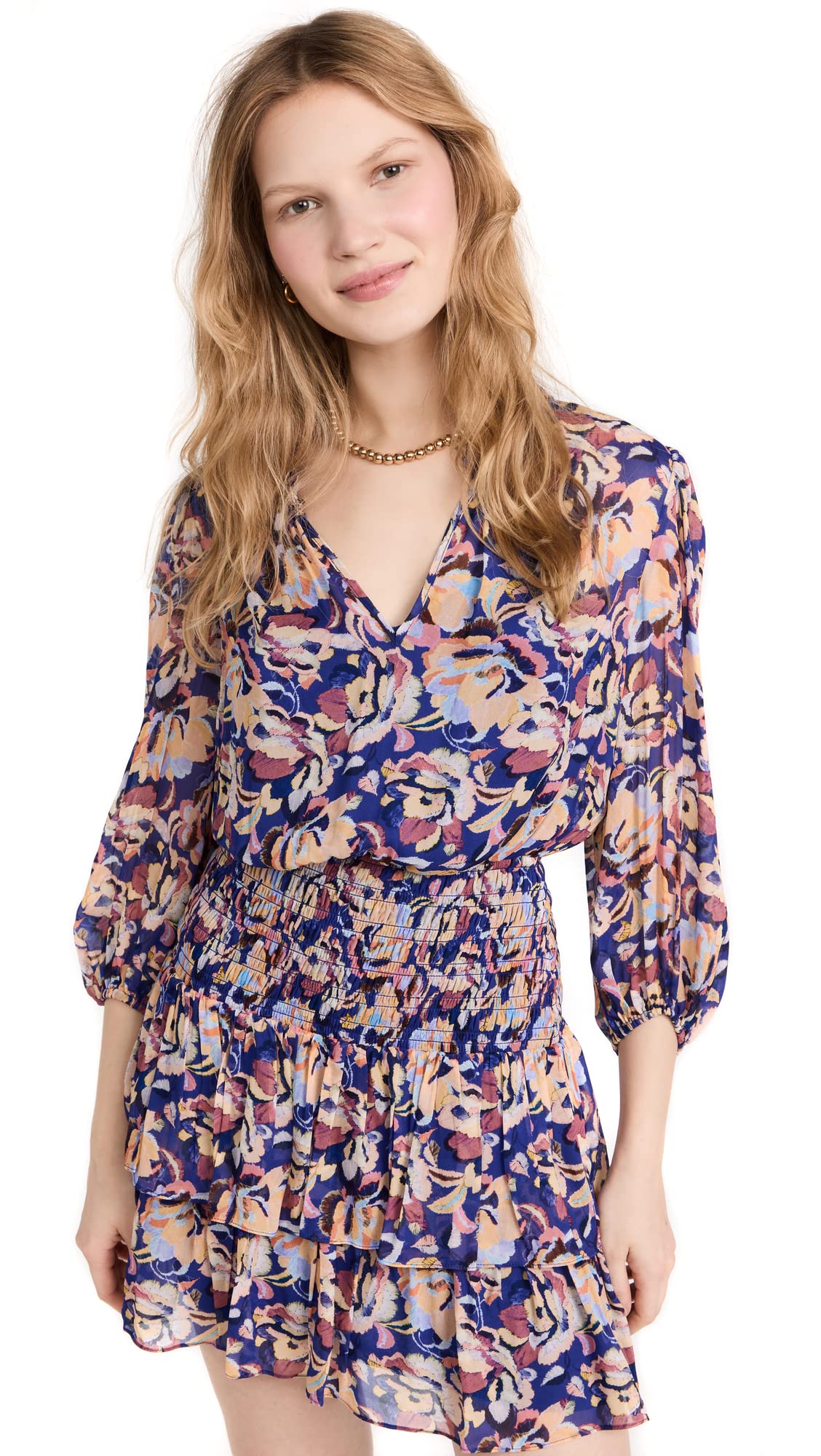 Shoshanna Women's Vivien Floral Smocked Waist Mini Dress - Flowy Summer Dress for Beach, Party & Date Night