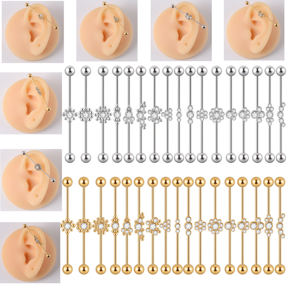 16G Gold & Silver Geometric Double Industrial Barbell Earring | DL2311 - Perfect for Cartilage Piercing, Helix, and Industrial Style Jewelry