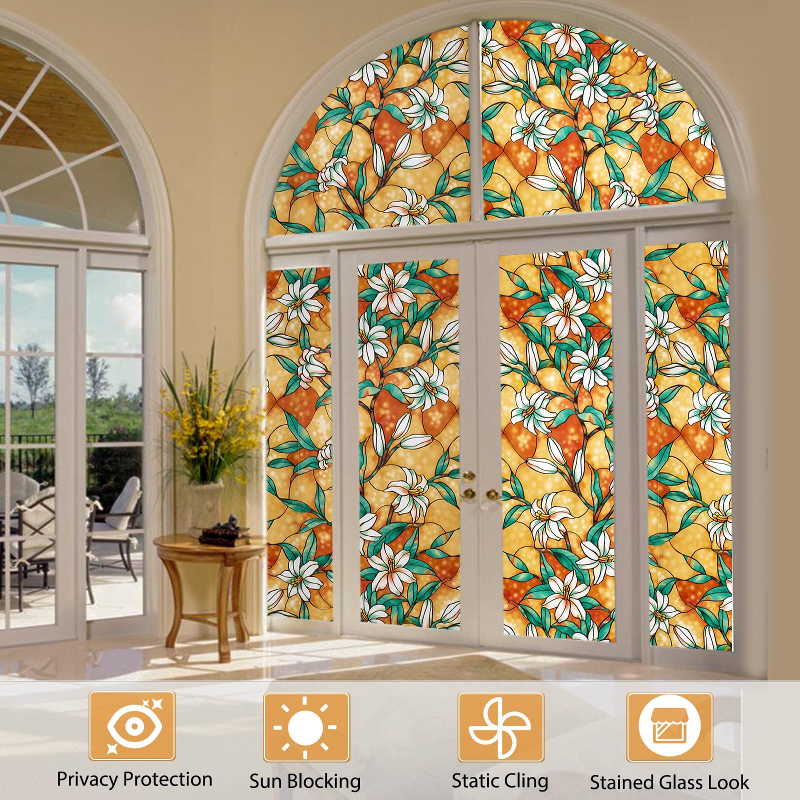 Frosted Privacy Window Film - Decorative Stained Glass Vinyl Cling for Bathroom & Home Windows, Non-Adhesive Tint (17.5