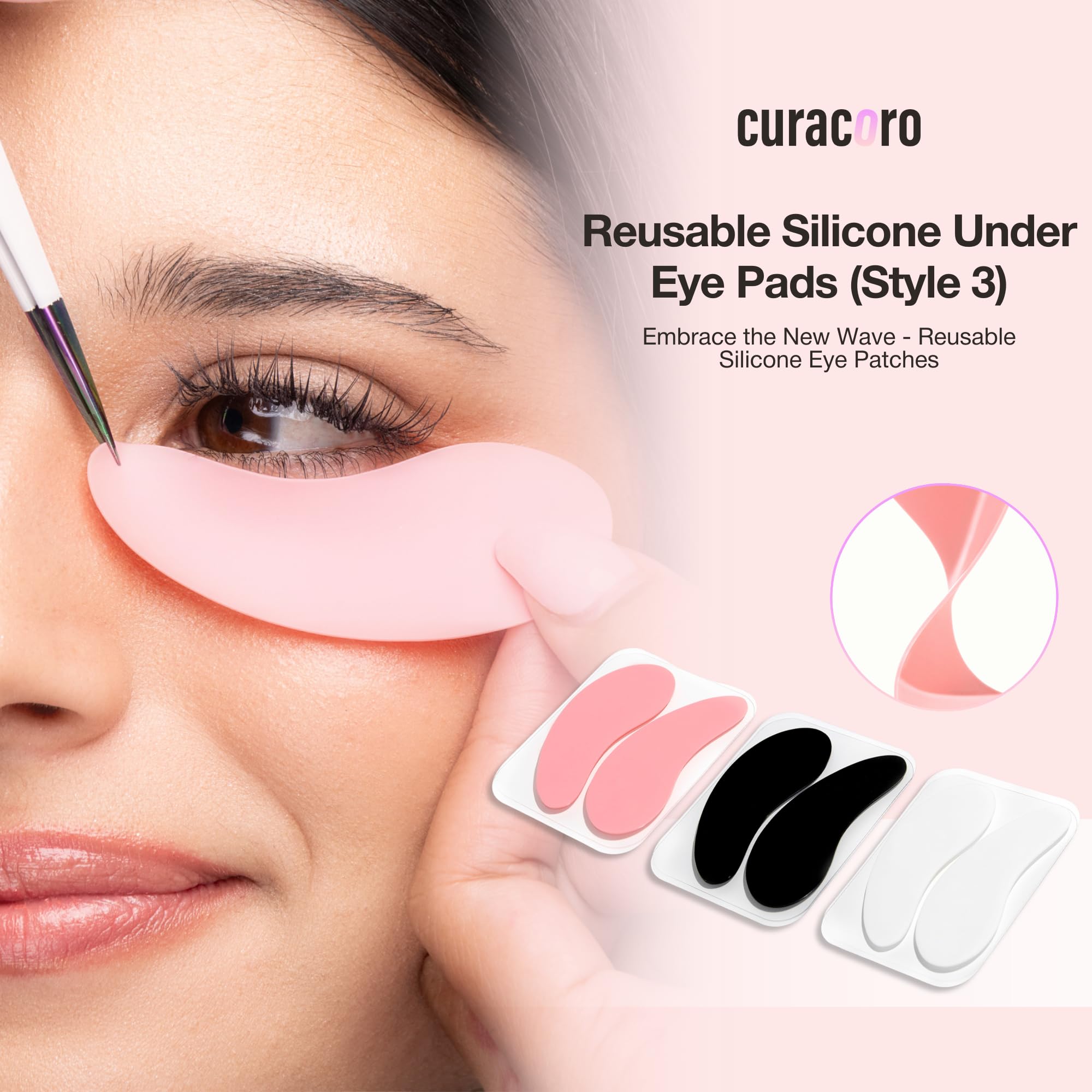 **Curacoro Reusable Silicone Under Eye Pads for Lash Lift & Eyelash Extensions – Soft Black Eye Patches for Sensitive Skin, Lash Perm Lamination & Extensions Remover (Style 3) – Perfect for Salon & Home Use**