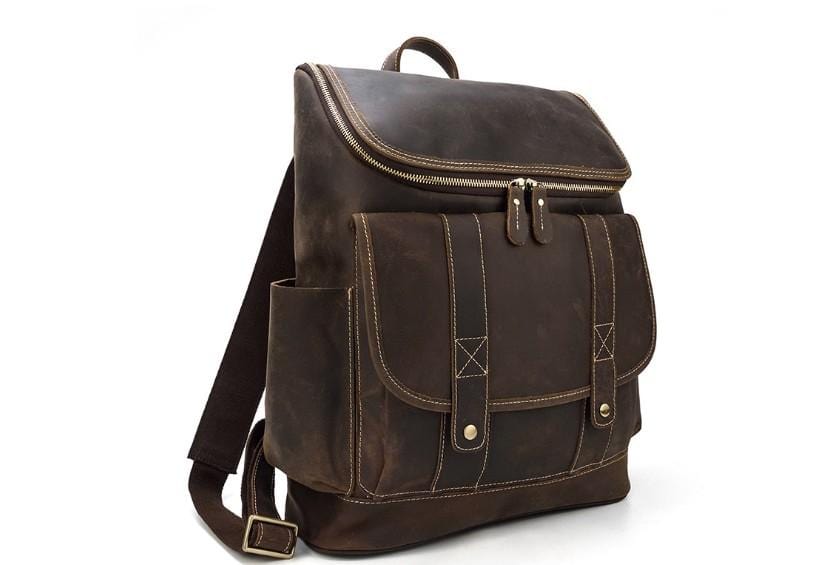 Buffalo Brown Genuine Leather Work Backpack for Men & Women - Durable Laptop Rucksack with USB Charging Port - Perfect for Office, Travel & College Commute
