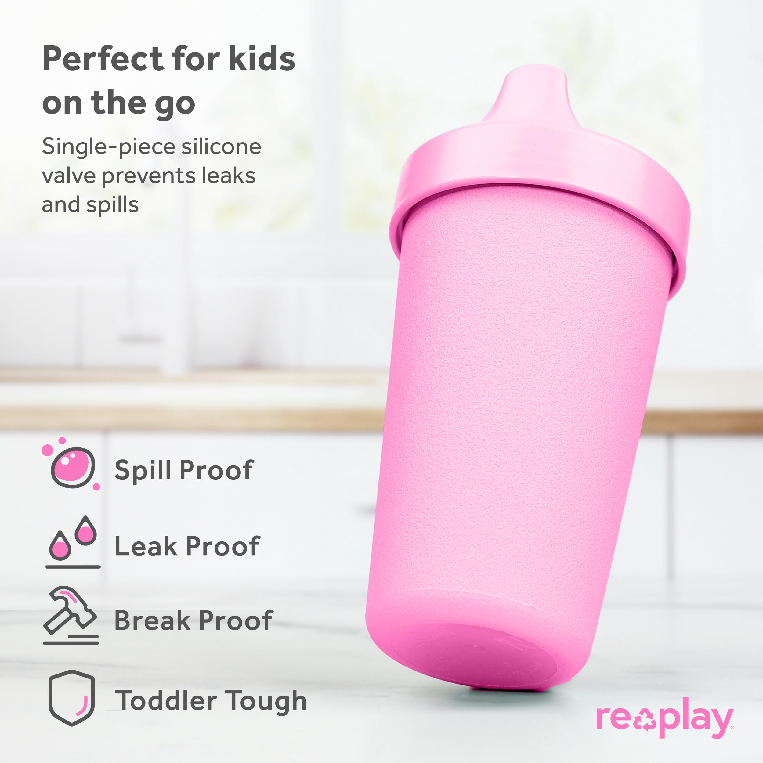 Re-Play USA Made 2-Pack Toddler Sippy Cups 10oz - BPA-Free Spill-Proof Kids Cups for Daycare & Travel - Dishwasher & Microwave Safe Hard Spout Sippy Cups 3.13