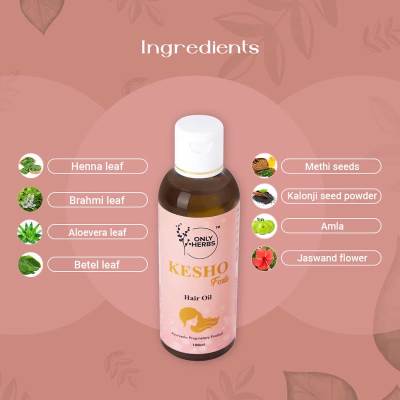 OnlyHerbs Kesho Forte Hair Oil - Ayurvedic Brahmi & Bhringraj Blend for Hair Fall Control - Natural Nourishing Oil for Men & Women - Promotes Healthy Hair Growth - All Natural Ingredients - Pack of 1 - Perfect for Daily Scalp Massage & Hair Care Routine
