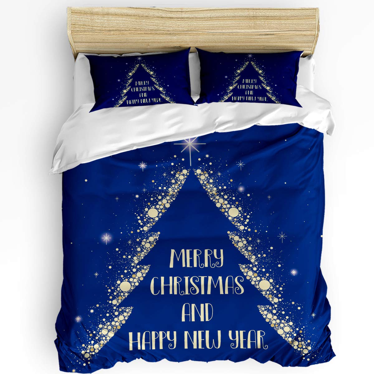 Merry Christmas 3-Piece Twin Bedding Set - Xmas Tree Blue Comforter Duvet Cover with 2 Decorative Pillowcases | Soft Holiday Bedspread for Kids, Teens & Adults | Perfect for Christmas Decor & Cozy Winter Nights