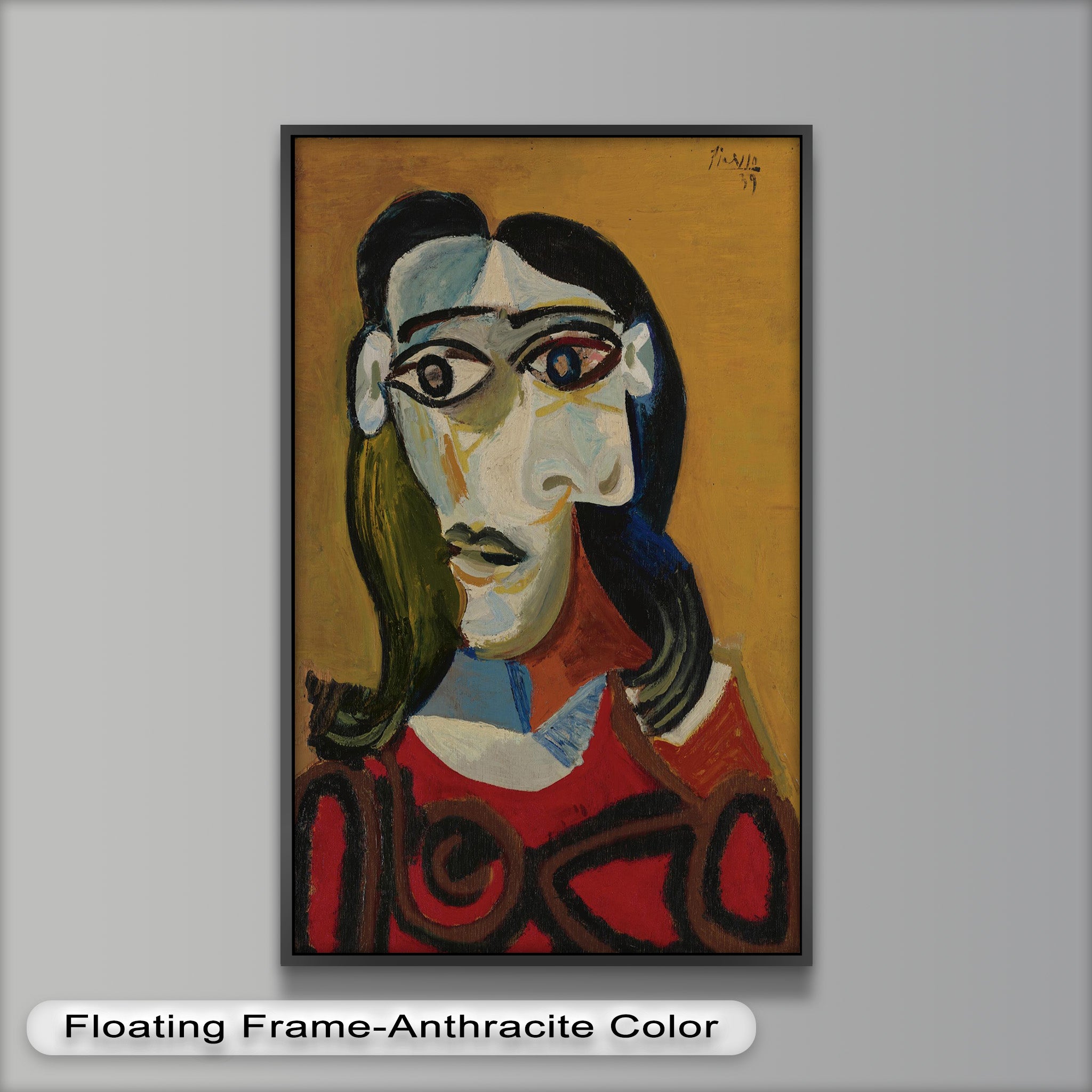 Abstract Portrait with Red Garment - Picasso Style Oil Painting Reproduction - Wall Art for Living Room, Bedroom & Office Decor