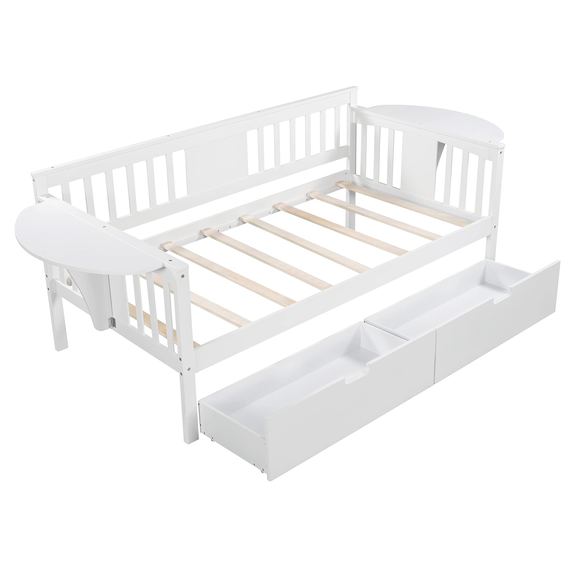 White Wood Daybed with 2 Storage Drawers & Side Table - Twin Size Sofa Bed with Wood Slat Support (No Box Spring Needed) - Easy Assembly for Bedroom, Guest Room or Living Room - Perfect for Small Spaces & Overnight Guests