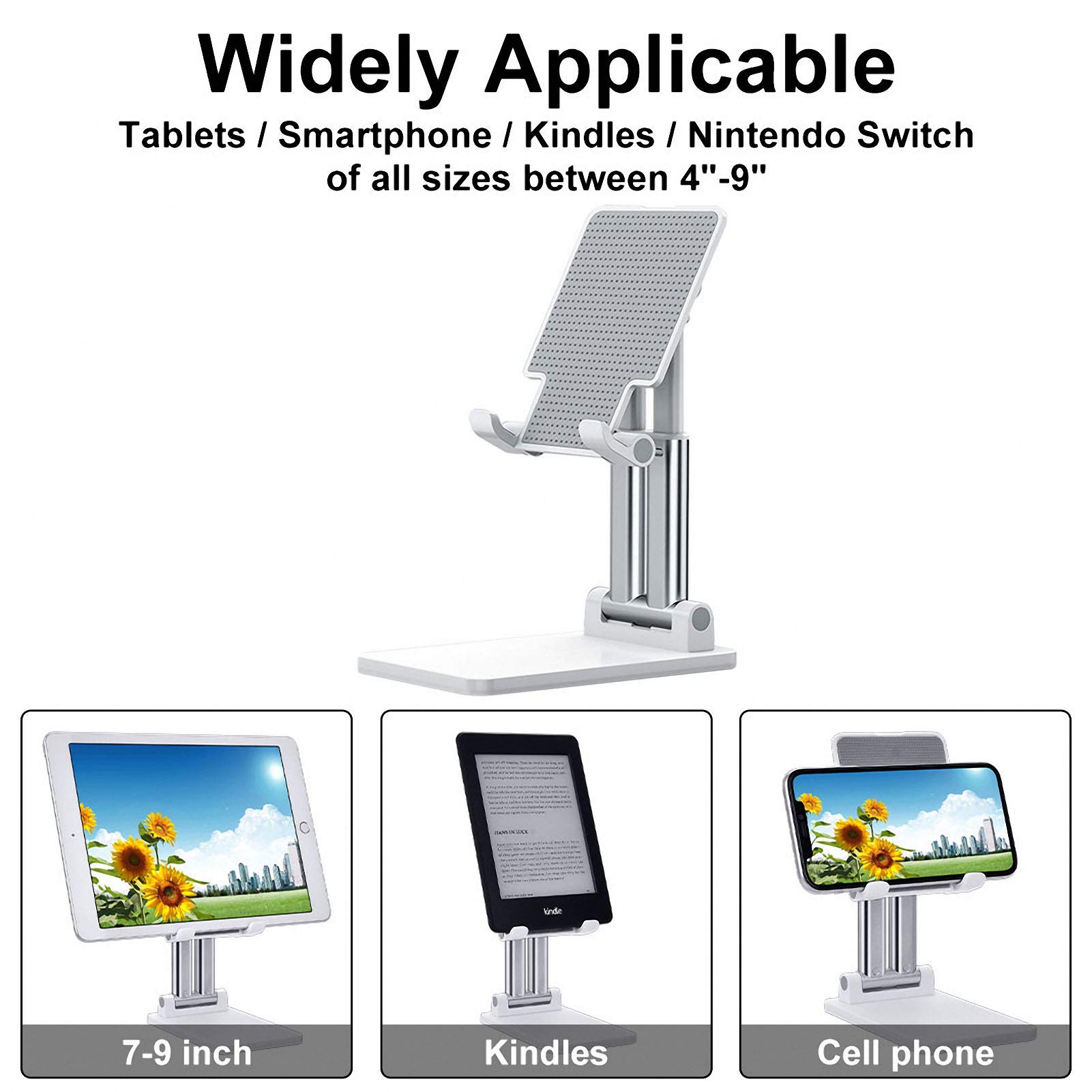 Adjustable Cell Phone Stand with Dual Tube Foldable Design - Portable Tablet Holder for Desk, Anti-Slip Phone Stand Compatible with iPad, iPhone & Smartphones (White) - Perfect for Office, Home & Travel Use