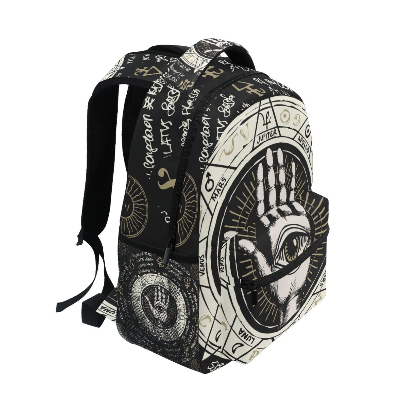 ALAZA Backpack with All-Seeing Eye, Planets & Ancient Symbols - Gothic Medieval Runes Spiritual Design Bookbag for Junior High School, Laptop Daypack & Outdoor Travel - Perfect for School, College, Hiking & Spiritual Journeys