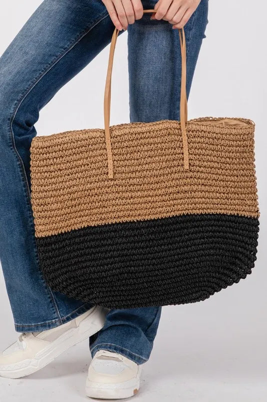 Eco-Friendly Straw Braided Beach Tote Bag for Women - Large Woven Handbag for Summer, Vacation, Pool & Shopping - Perfect Beach Accessory for Sunbathing, Travel & Outdoor Activities