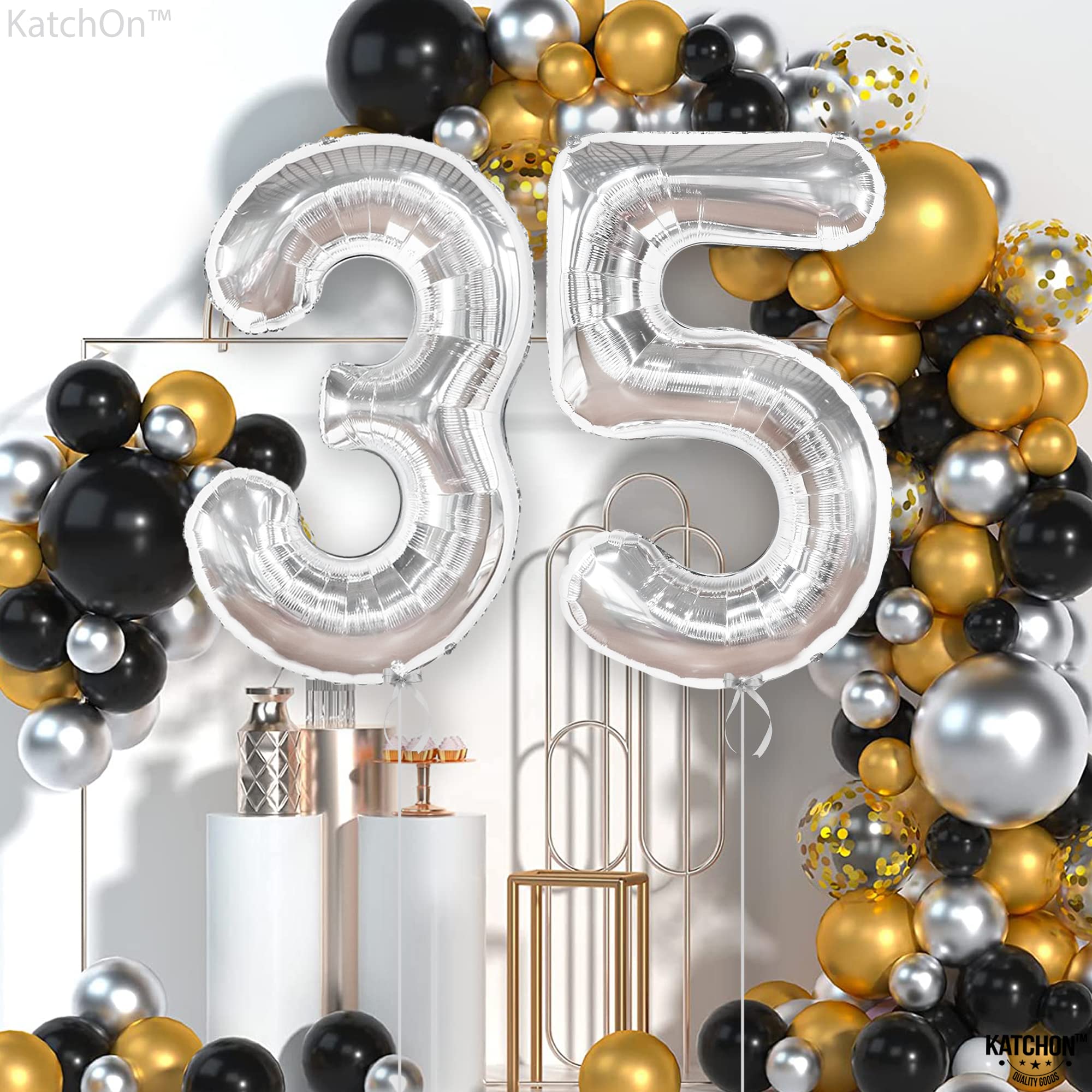 KatchOn 35 Inch Silver Foil Balloon Numbers - 40 Inch Large 35th Birthday Decorations for Women & Men | 35 Balloons for Birthday Party, Anniversary, Graduation | Perfect for Indoor & Outdoor Celebrations