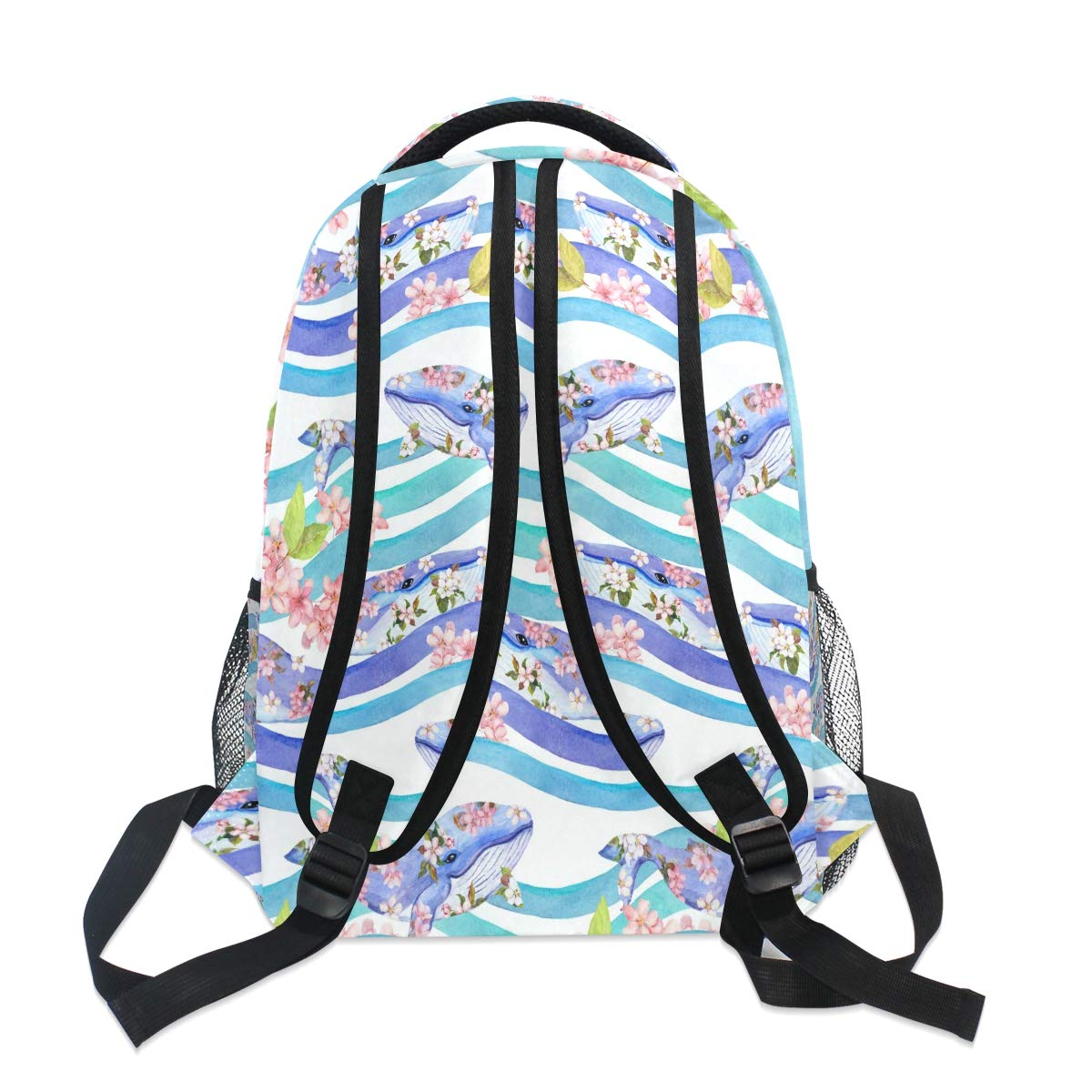 Shark Print Floral Blue Stripe Backpack - Large Waterproof Durable School Bag for Students, Teens, Boys & Girls - Laptop Bookbag for Elementary, College & Travel - Perfect for School, Work & Outdoor Adventures
