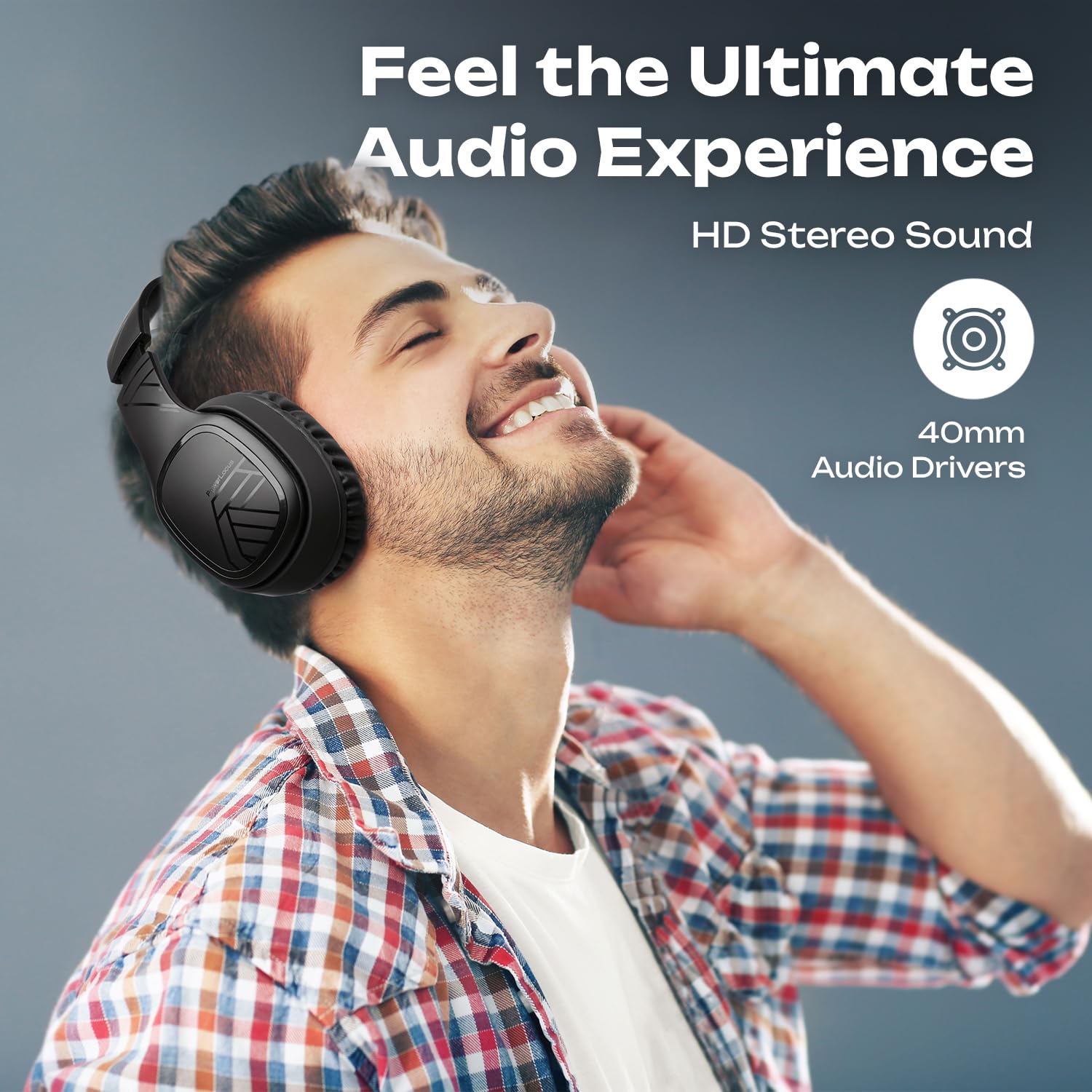 PowerLocus Bluetooth Over-Ear Headphones with Microphone, Wireless Headset with 50-Hour Playtime, Foldable Design & Deep Bass Hi-Fi Stereo Sound - Perfect for Travel, Work, Gaming, Cellphone & PC Use