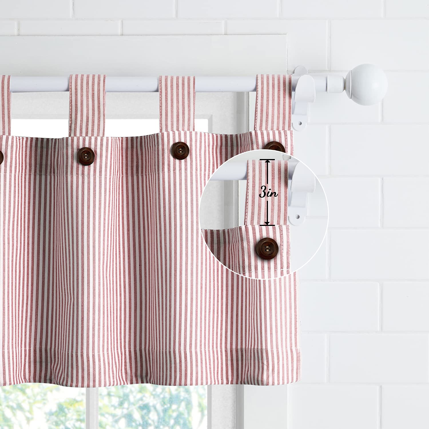 July Joy Cotton Kitchen Curtain Set - Light Filtering Tab Top Valance & Tiers with Ticking Stripe for Privacy, Perfect for Cafe, Kitchen, Bathroom, and Living Room Windows