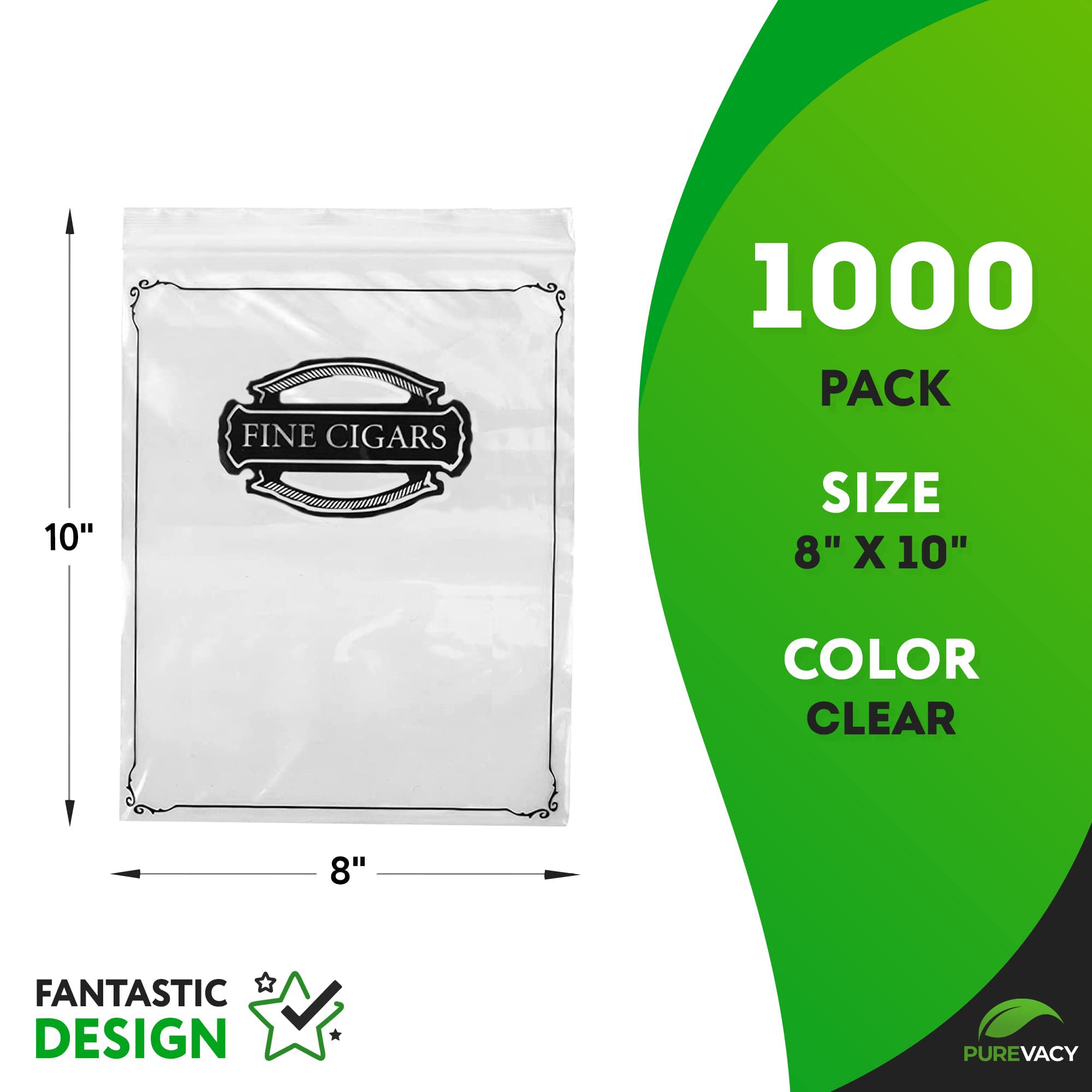 1000 Pack 8x10 Inch Clear Plastic Cigar Bags - 2 Mil Thick Reclosable Zipper Bags for Cigar Storage | Tamper-Proof, Airtight Protection | Perfect for Humidors, Travel & Gift Packaging