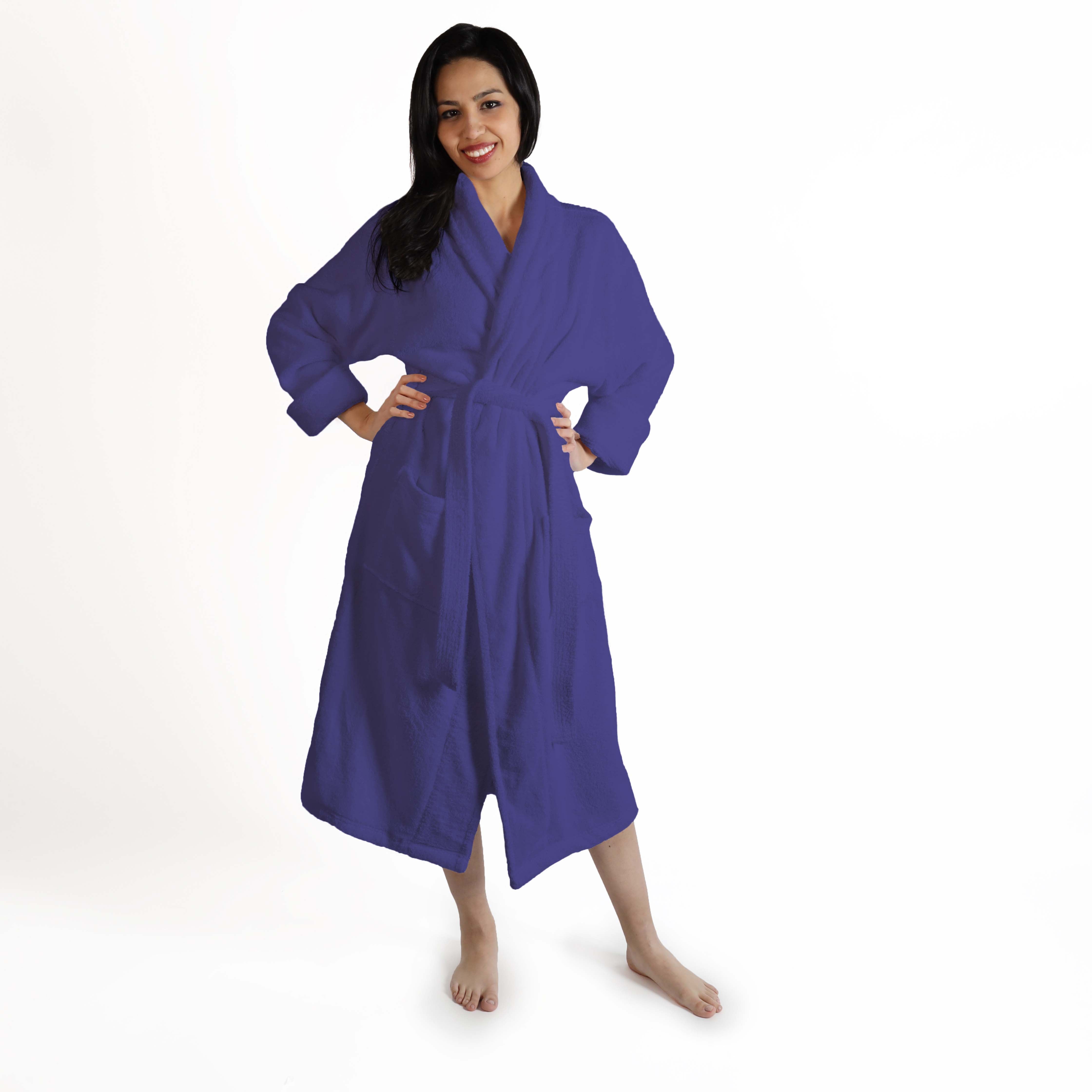 Premium Turkish Cotton Bathrobe for Women & Men - Unisex Shawl Collar Long Robe - Soft Spa, Lounge & Hotel Style Bathrobe for Relaxation at Home