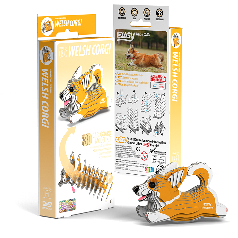 Eugy 3D Cardboard Model Kit - Build Your Own Welsh Corgi Dog Puzzle | DIY Animal Craft for Kids & Adults | Perfect for Home Decor, Gifts & Educational STEM Activities
