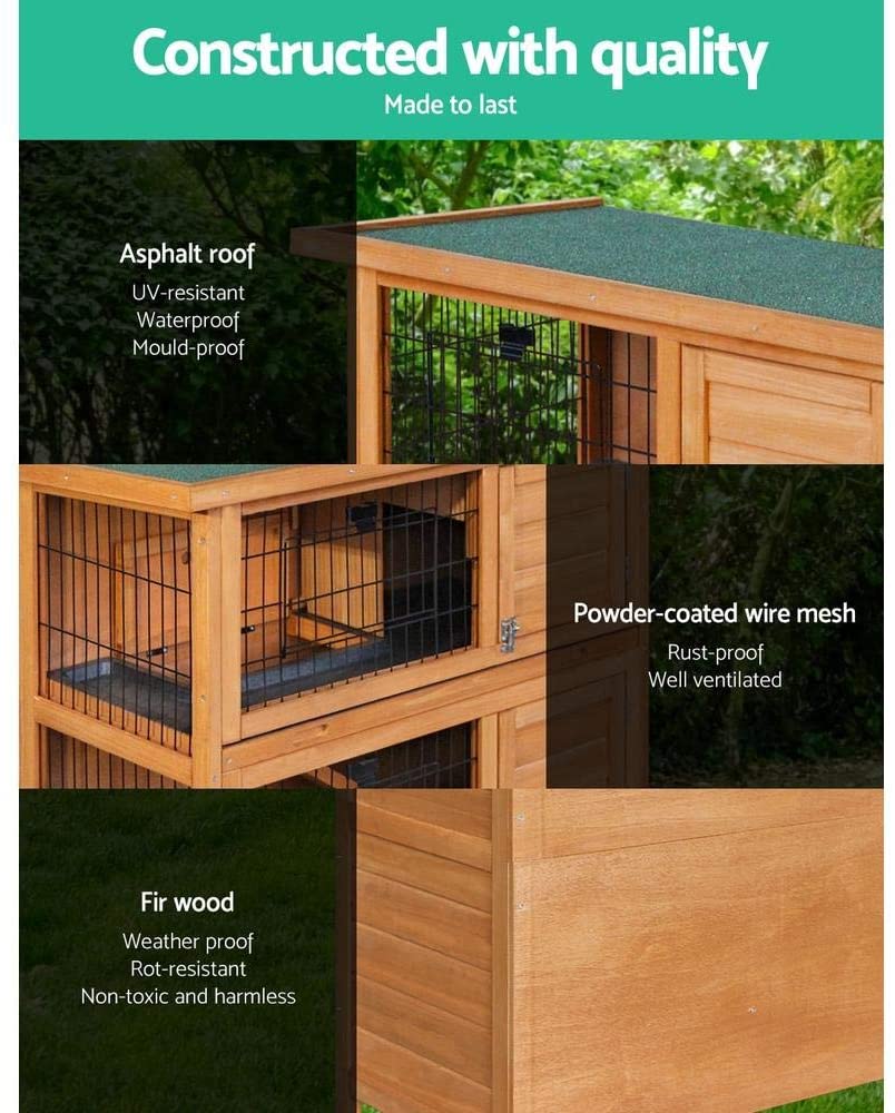 2 Story Wooden Rabbit Hutch - Spacious Outdoor Bunny Cage with Ramp & Waterproof Roof - Perfect for Backyard, Garden, or Patio Rabbit Housing