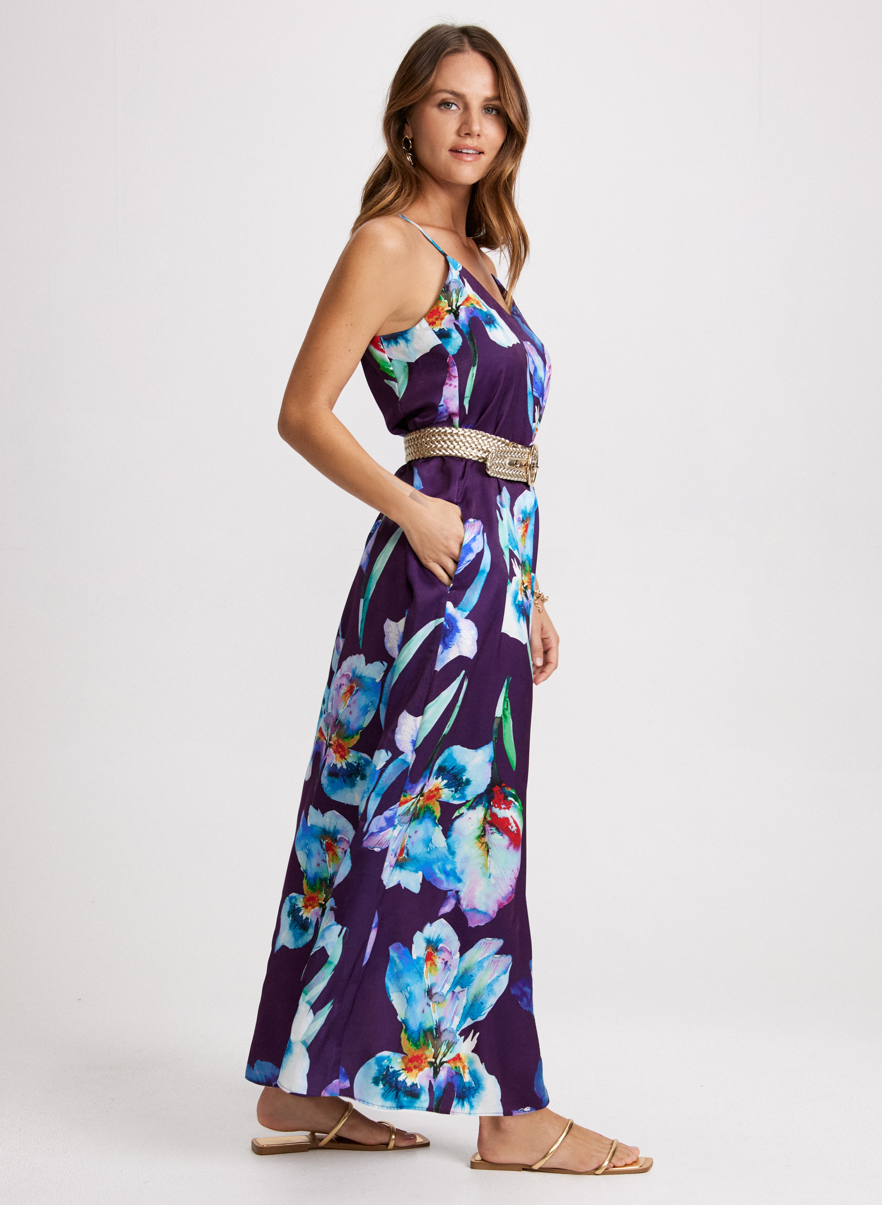 Floral Maxi Slip Dress for Women - Summer Boho Flowy Long Dress with Side Slits | Perfect for Beach Vacations, Date Nights & Music Festivals