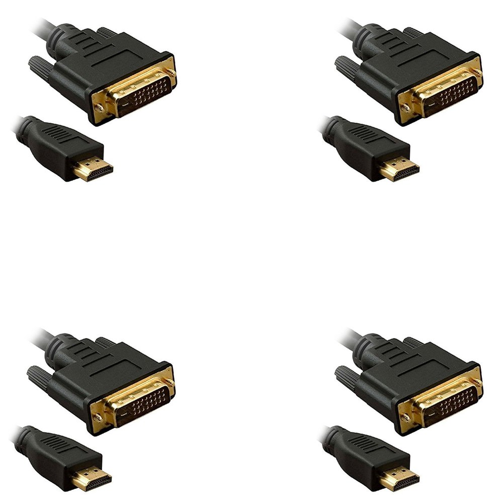 4-Pack DVI to HDMI Cable Male to Male 25ft - High Speed Digital Video Cord for PC, Laptop, TV, Monitor, Projector - Home Theater & Office Setup Accessories