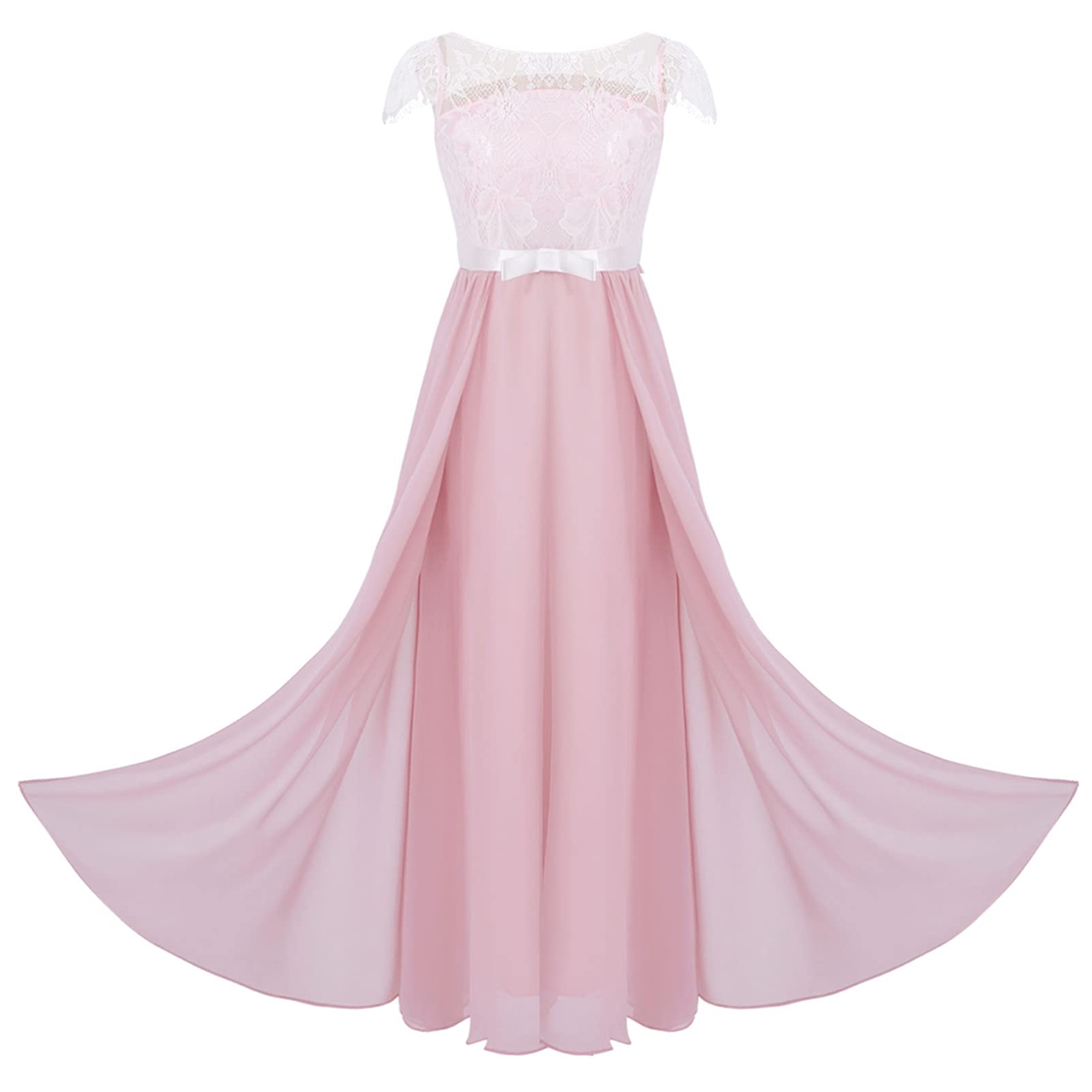 JEEYJOO Girls Cap Sleeve Junior Bridesmaid Dress - Elegant Chiffon Lace Maxi Dress for Weddings, Pageants & Special Occasions | Perfect for Flower Girls, Prom & Formal Events