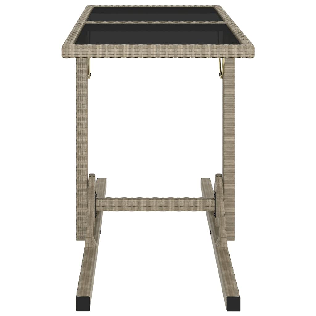 Beige PE Rattan Patio Table with Glass Top - Outdoor Garden Dining Set for Picnic, Backyard, and Terrace Use