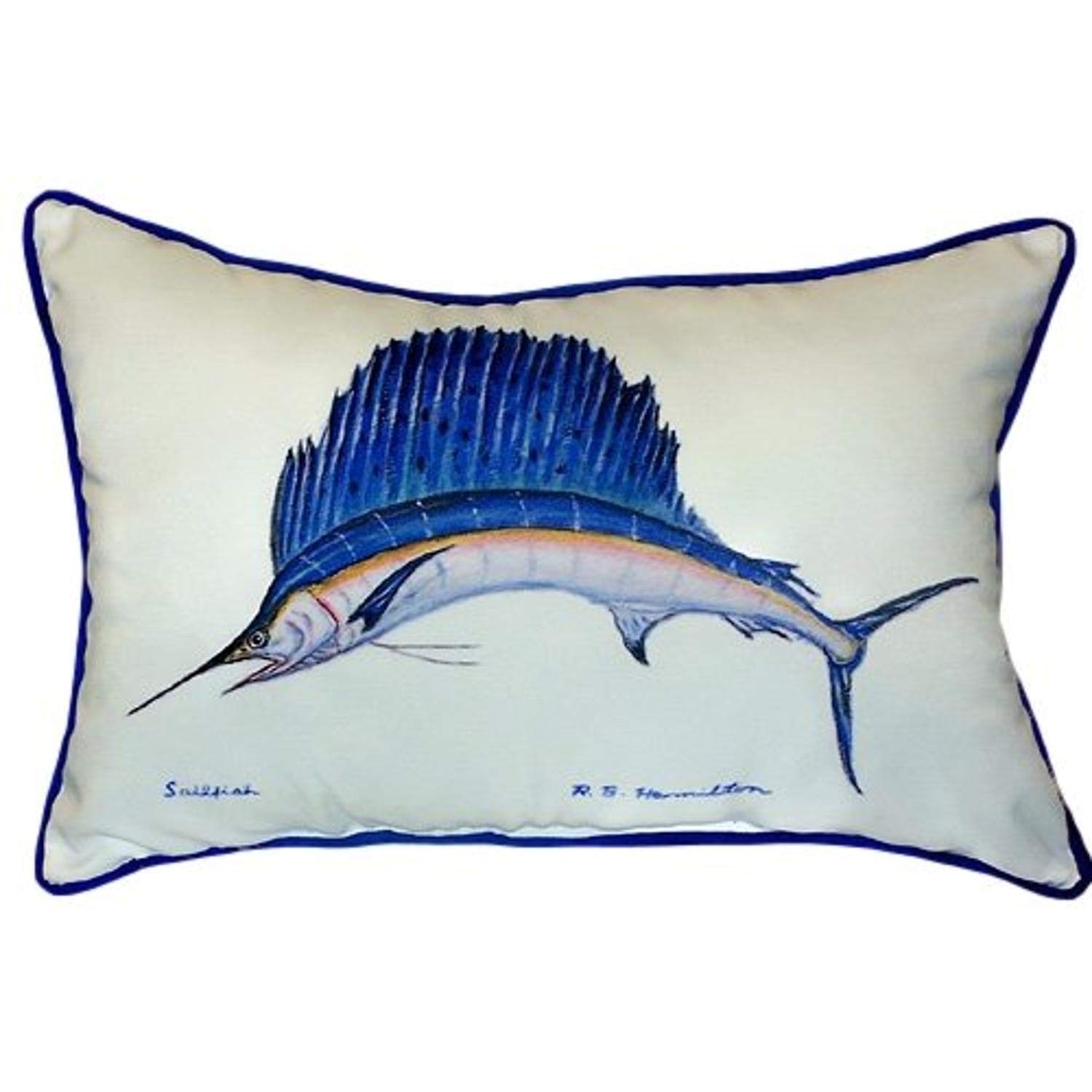 Betsy Drake Sailfish Decorative Throw Pillow Cover 20x24 Inches - Soft & Stylish Ocean Theme Cushion for Living Room, Bedroom, or Boat Decor