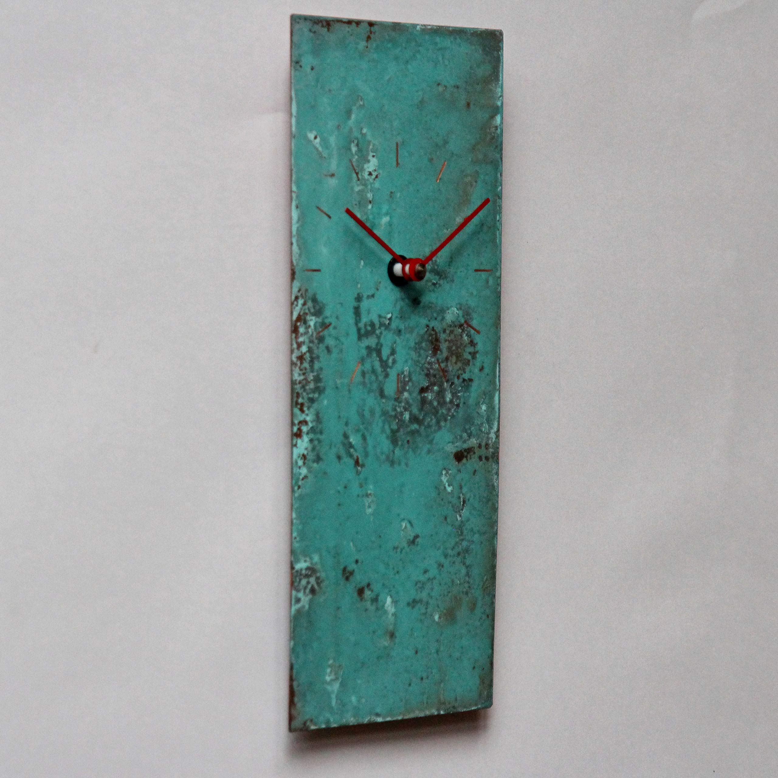 12-Inch Turquoise Copper Wall Clock - Large Silent Non-Ticking Rectangular Handmade Decor for Farmhouse, Kitchen, Living Room - Unique 7th Wedding Anniversary Gift Idea, Rustic Southwest Native American Style Home Décor