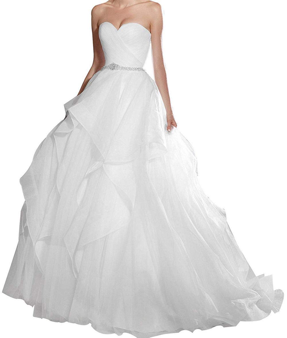 JAEDEN Strapless Sweetheart Wedding Dress with Belt & Ruffles - A-Line Bridal Gown for Bride | Perfect for Church Ceremony, Beach Wedding & Formal Reception