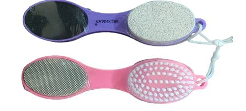 4 in 1 Pedicure Brush & Foot Scrubber for Dead Skin Removal - Callus Remover, Pumice Stone & Foot Cleaner Tool - Multi Color (Pack of 2) for Soft Smooth Feet at Home Spa & Pedicure Care