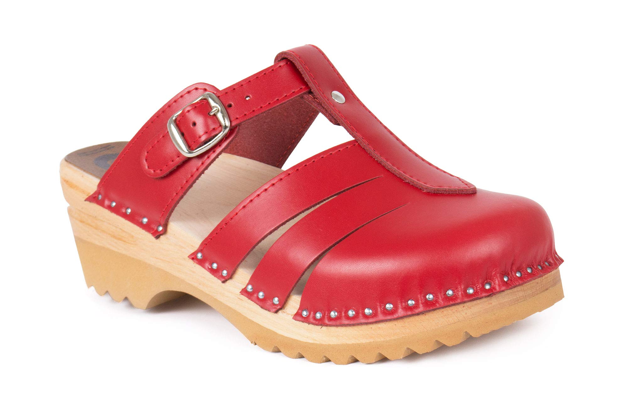 Women's Mary Jane Bastad Slip-On Clogs - Genuine Leather Closed-Toe Sandals with Non-Slip Swedish Wooden Sole | Comfortable & Stylish for Work, Nursing, Gardening & Casual Wear