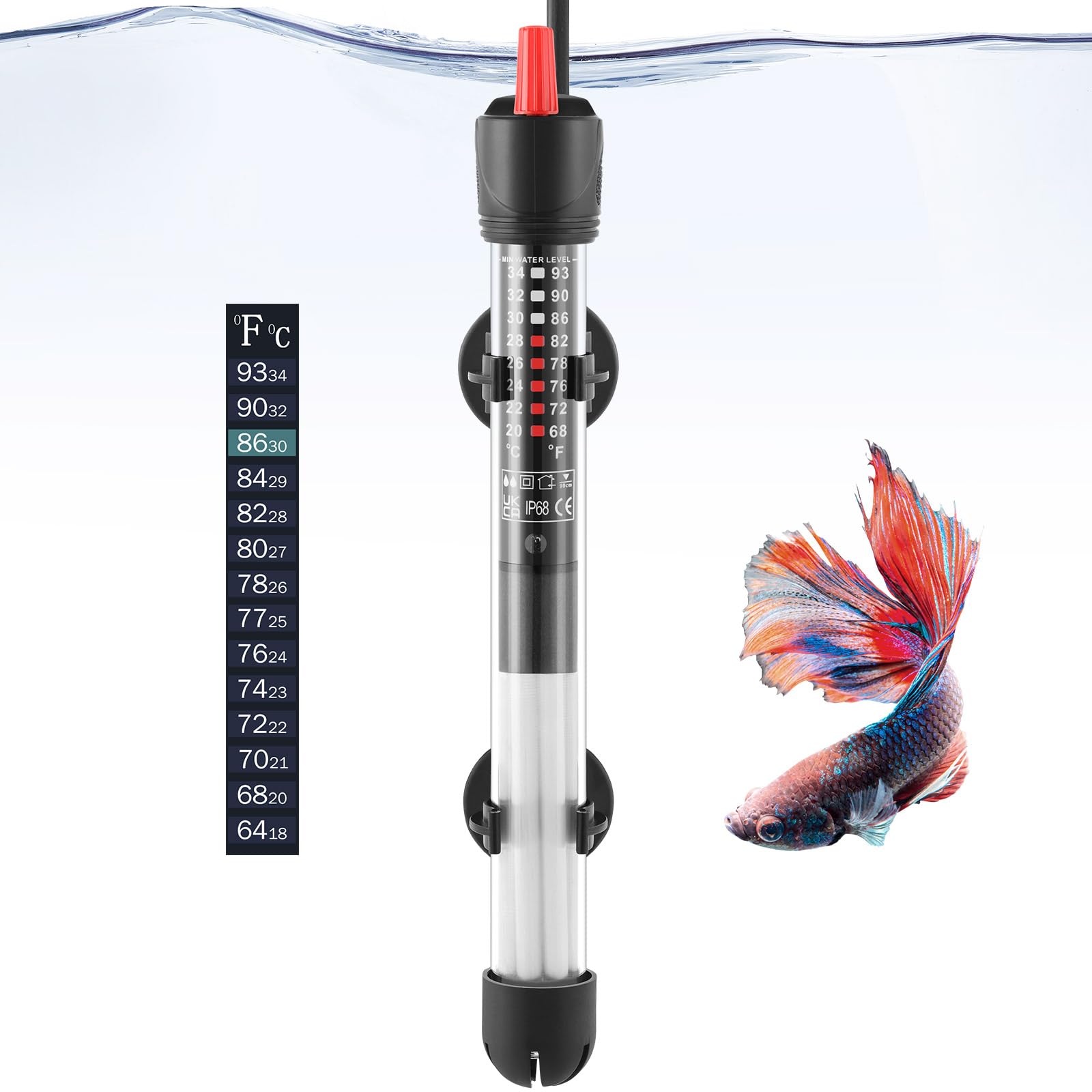 FEDOUR 50W 100W 300W Submersible Aquarium Heater - Adjustable Glass Fish Tank Water Heater for Freshwater & Saltwater Tanks (100W) | Perfect for Tropical Fish, Betta Tanks & Marine Aquariums