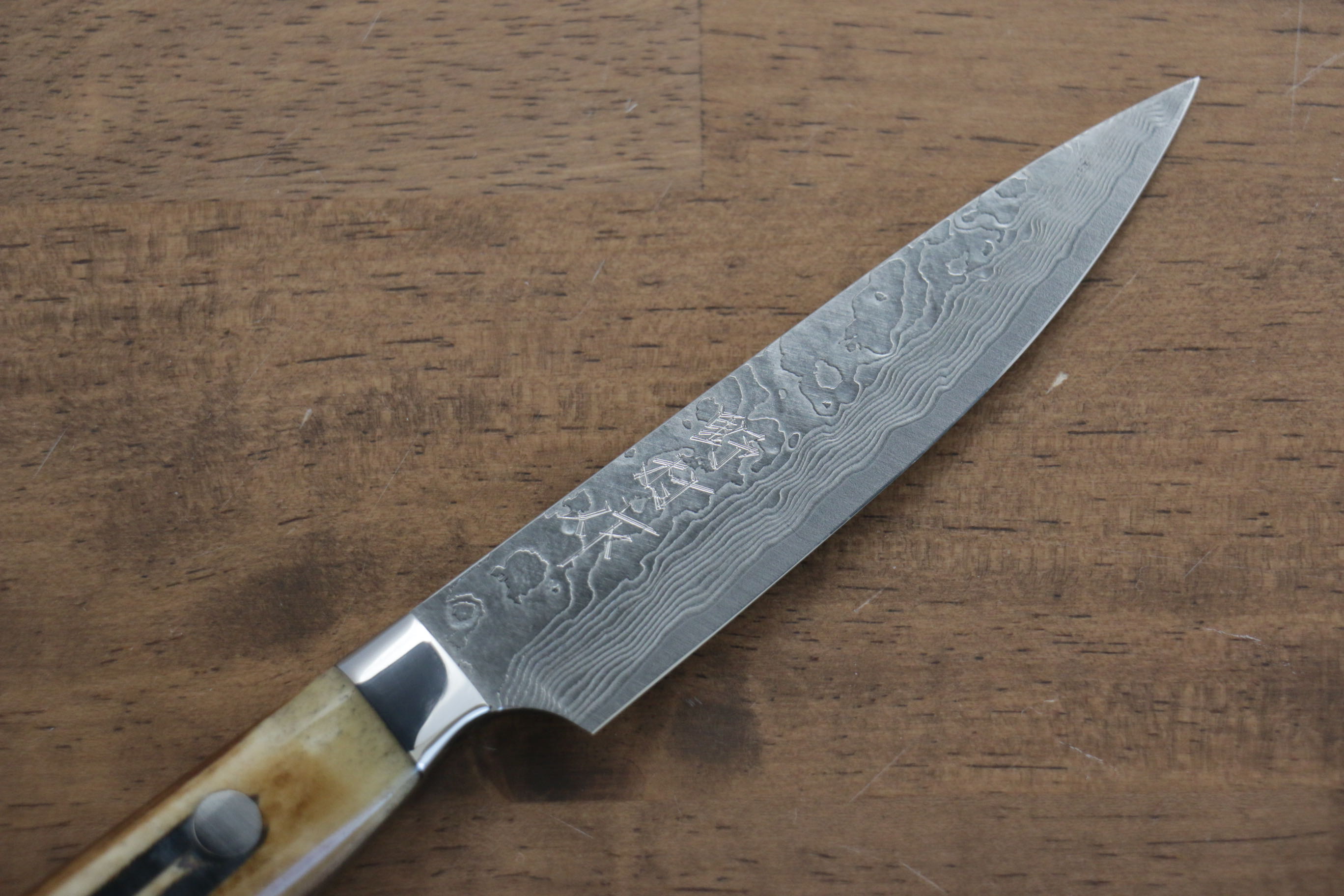 Premium VG10 Damascus Steel Petty Utility Knife 100mm - Japanese Kitchen Knife with Yellow Cow Bone Handle for Slicing, Peeling & Precision Cutting