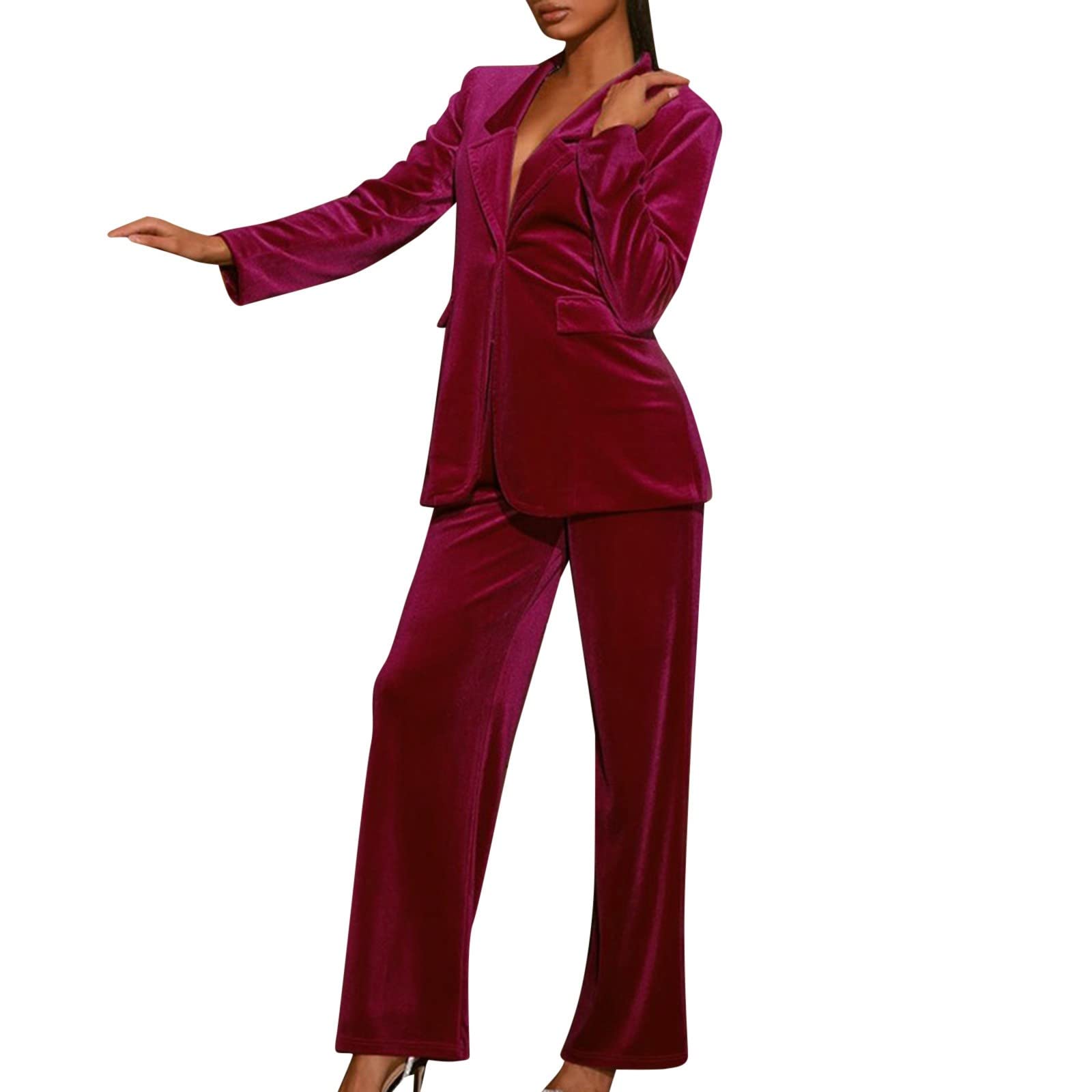 Women's Velvet Suit Set - Korean Style Autumn Winter Jacket & Wide Leg Pants for Casual Wear | Mother's Day Gift, Office Outfit, Date Night Fashion