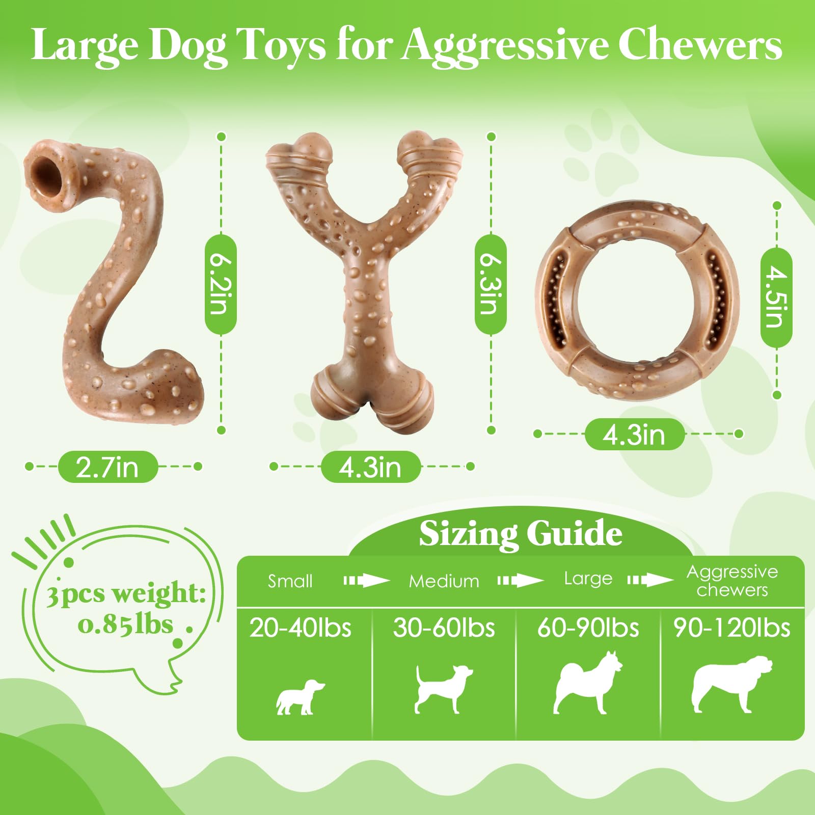 3 Pack Durable Dog Toys for Aggressive Chewers - Heavy Duty Chew Toys for Large Dogs - Perfect for Playtime, Training & Anxiety Relief